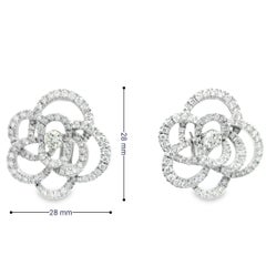 Large Floral Silhouette Diamond Earrings in 18K White Gold
