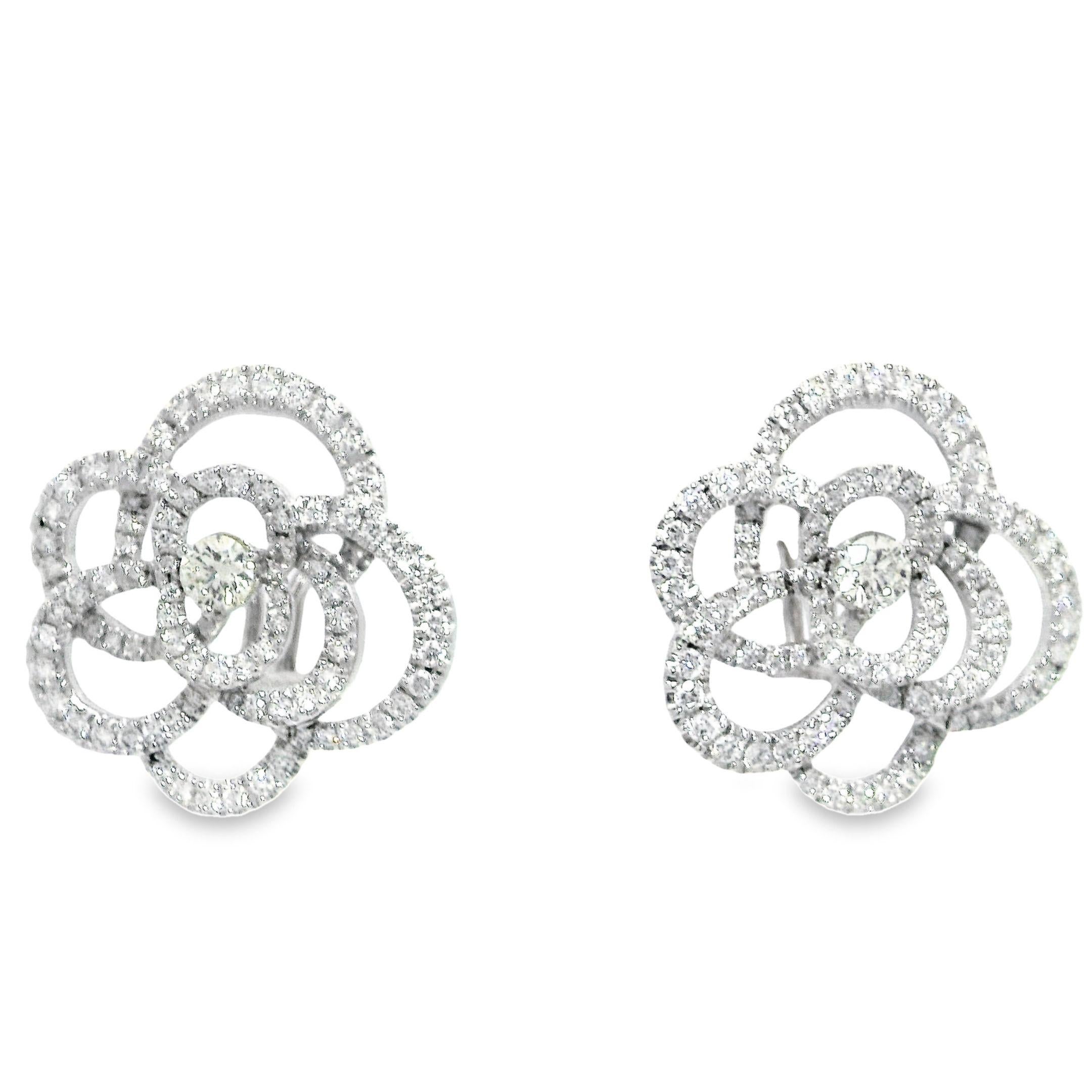 Taglio brillante Orecchini con diamante Silhouette grande e floreale in oro bianco 18 carati in vendita