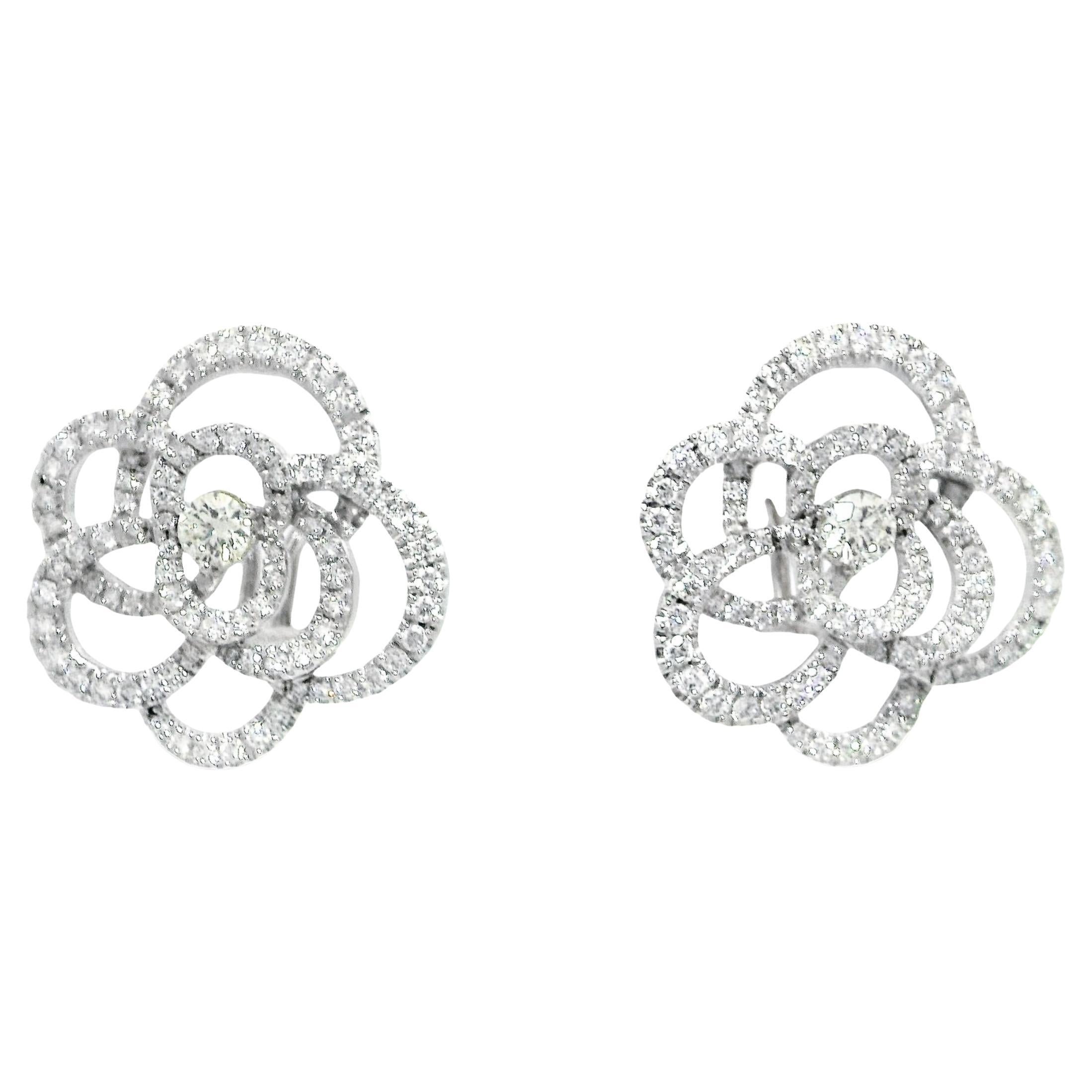 Large Floral Silhouette Diamond Earrings in 18K White Gold
