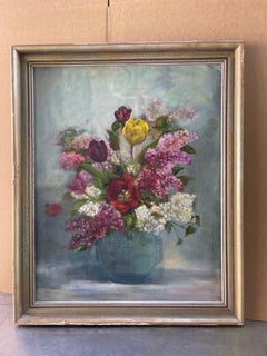Natura morta floreale di grandi dimensioni olio su tela