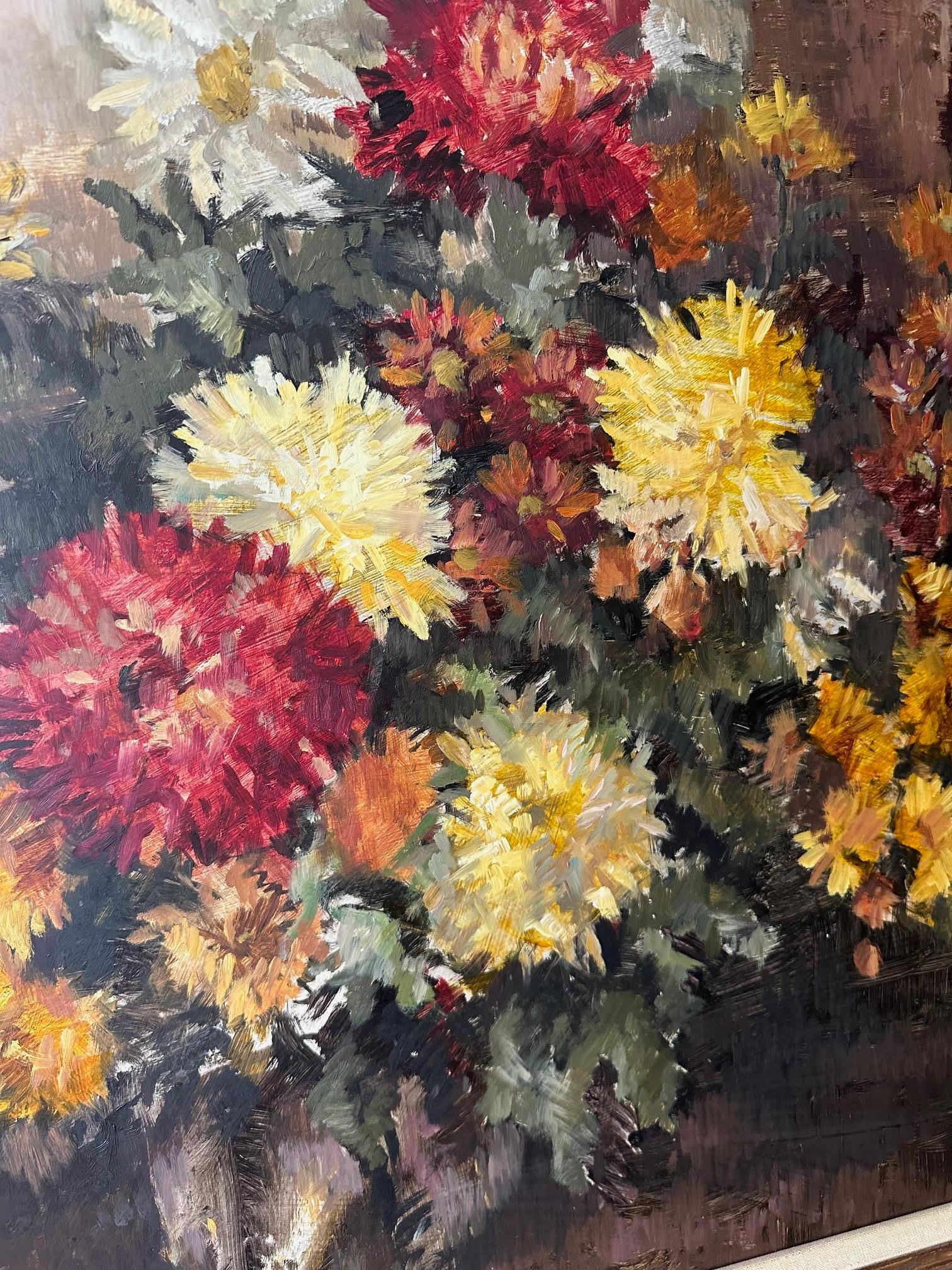 Large Floral Still Life Oil Painting in Original Frame, 1940s For Sale 2