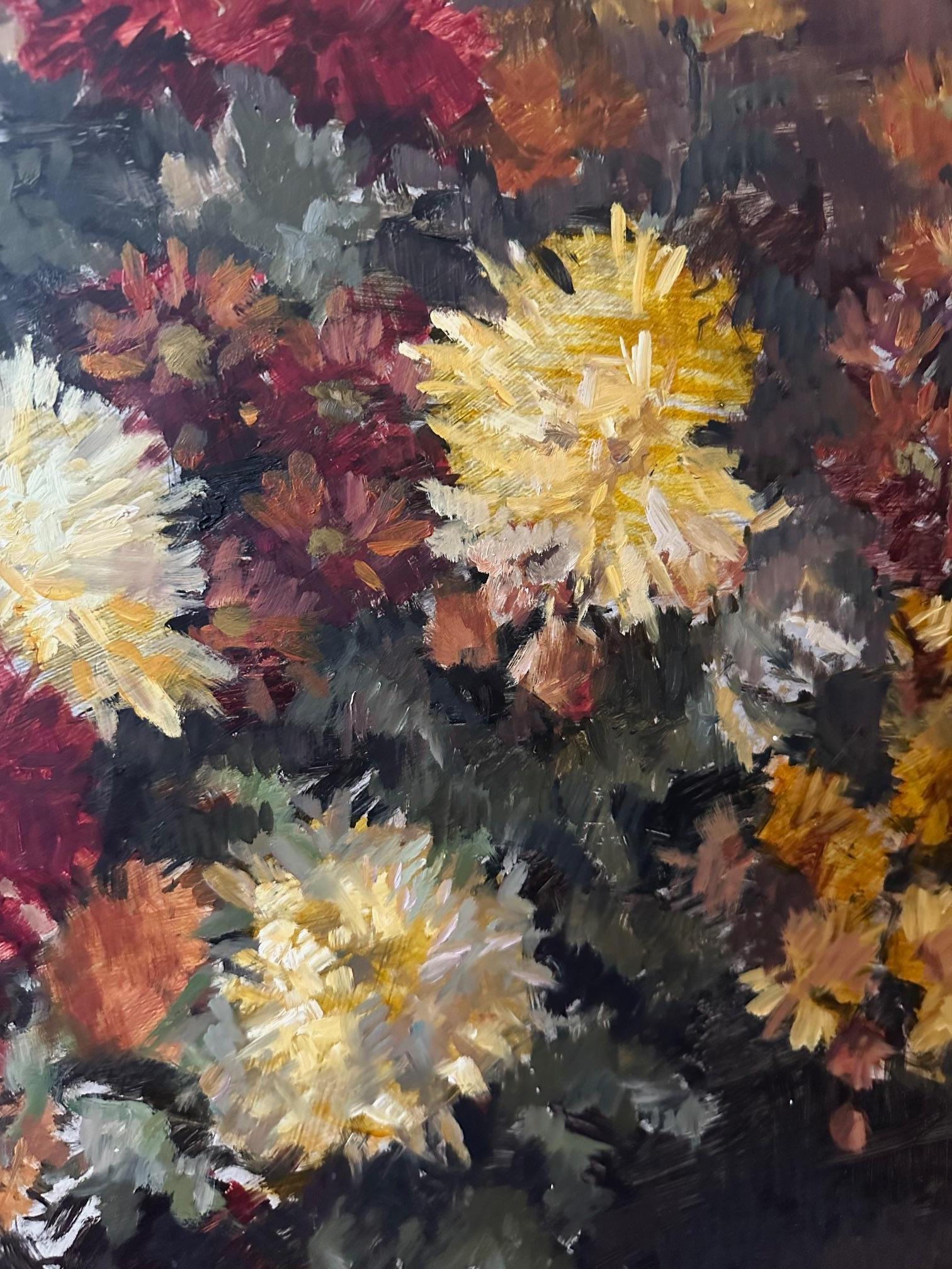 Large Floral Still Life Oil Painting in Original Frame, 1940s For Sale 3