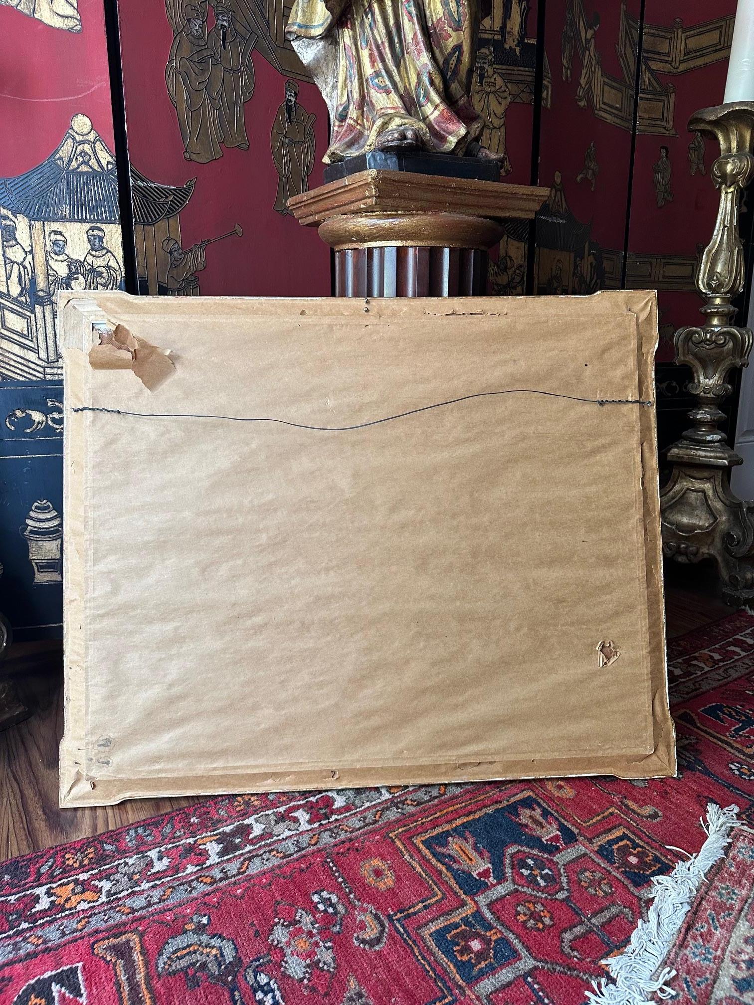 Large Floral Still Life Oil Painting in Original Frame, 1940s For Sale 5