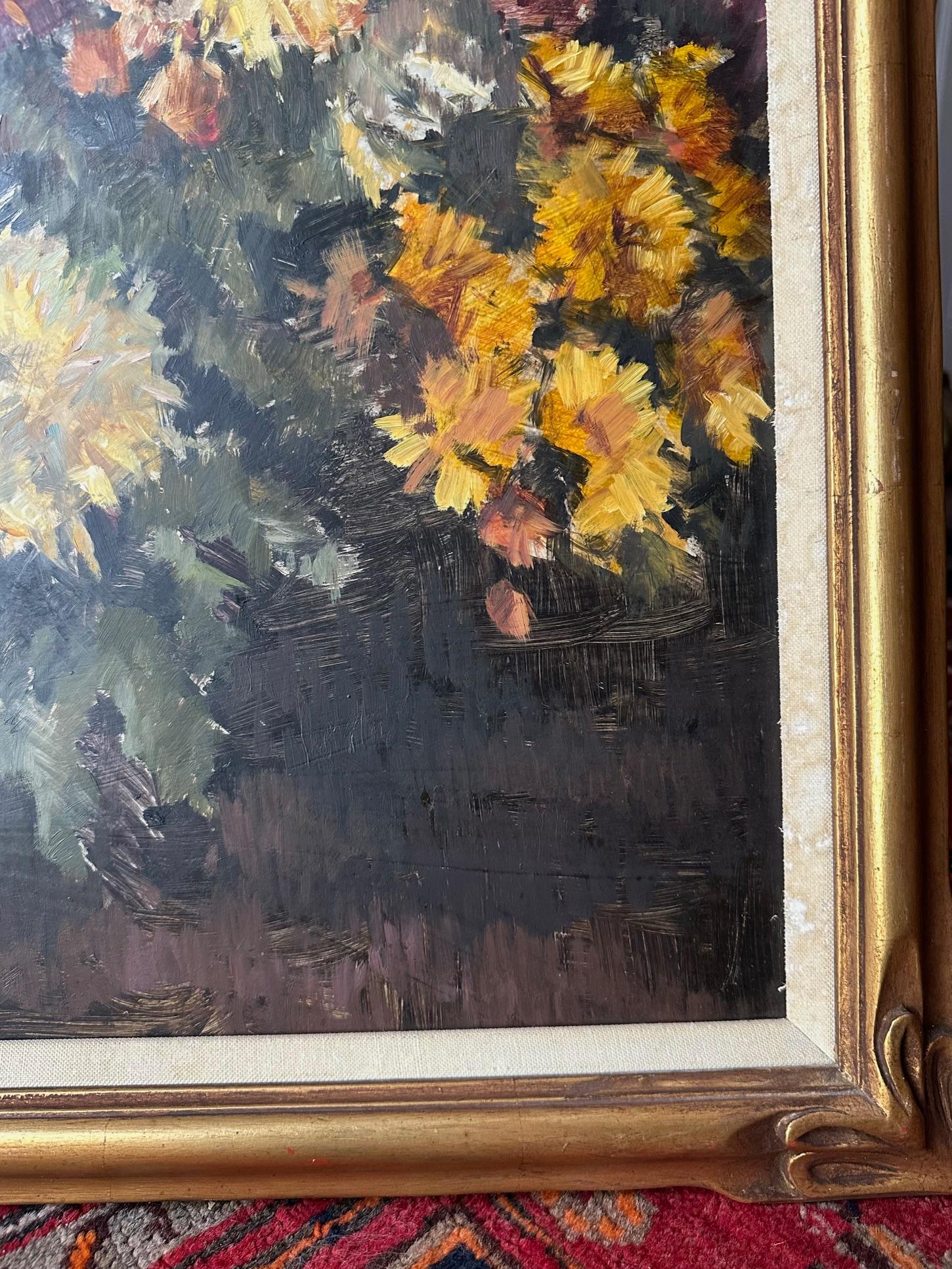 Unknown Large Floral Still Life Oil Painting in Original Frame, 1940s For Sale