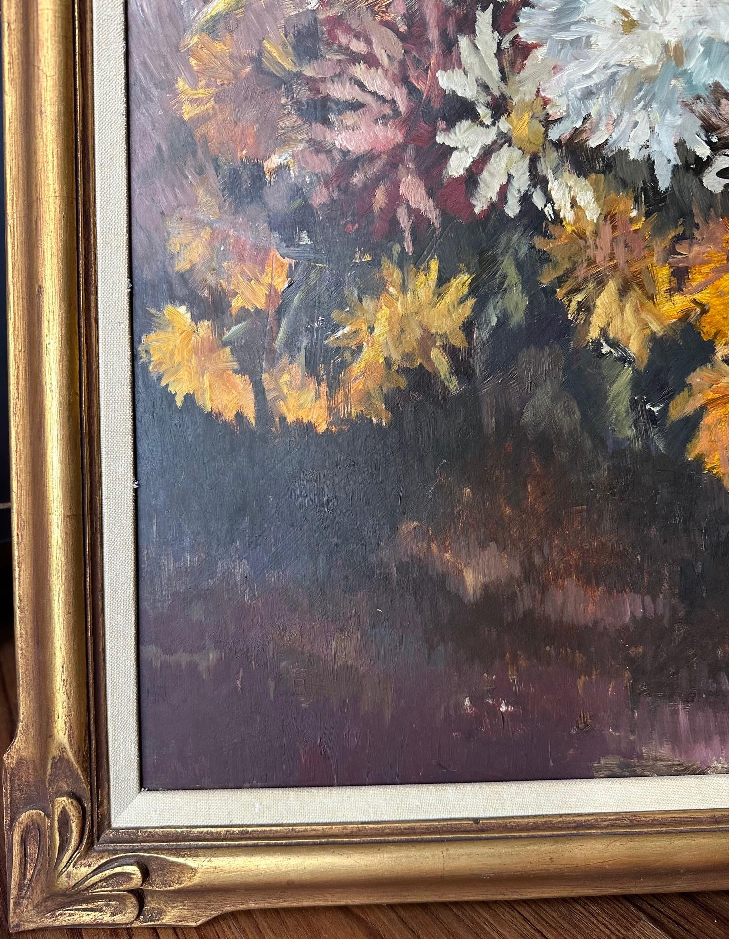 Large Floral Still Life Oil Painting in Original Frame, 1940s In Good Condition For Sale In Vero Beach, FL