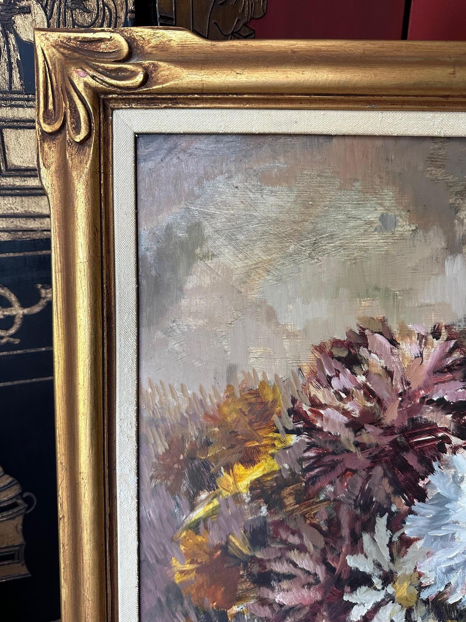 20th Century Large Floral Still Life Oil Painting in Original Frame, 1940s For Sale