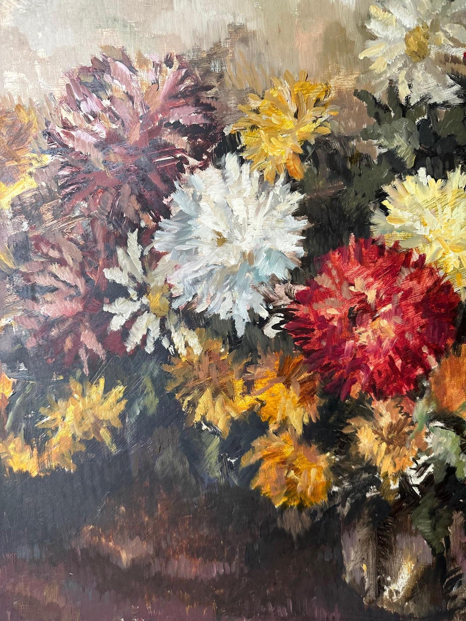 Large Floral Still Life Oil Painting in Original Frame, 1940s For Sale 1