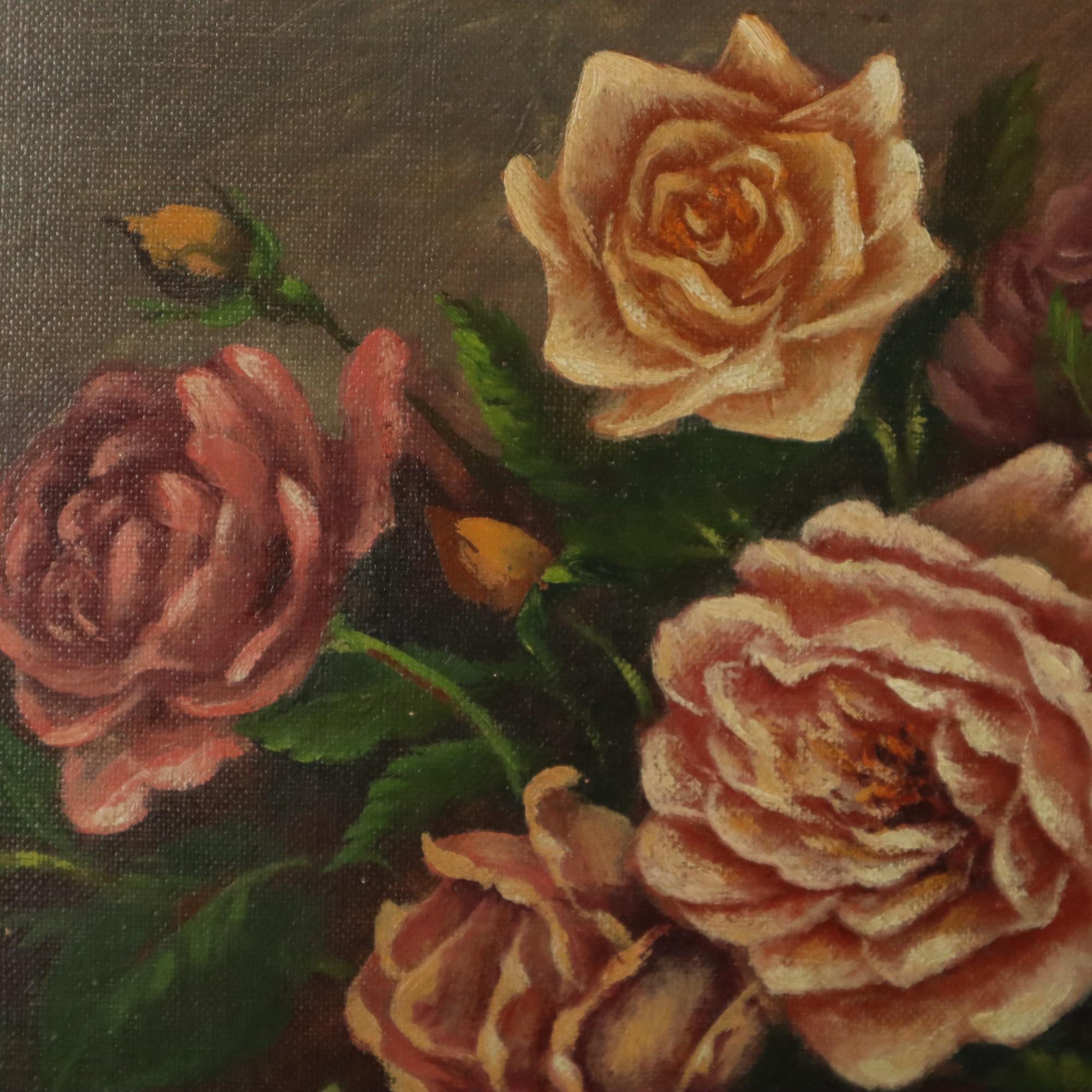 Large Floral Still Life Painting Roses Bouquet Signed R. Blanlin in vendita 4