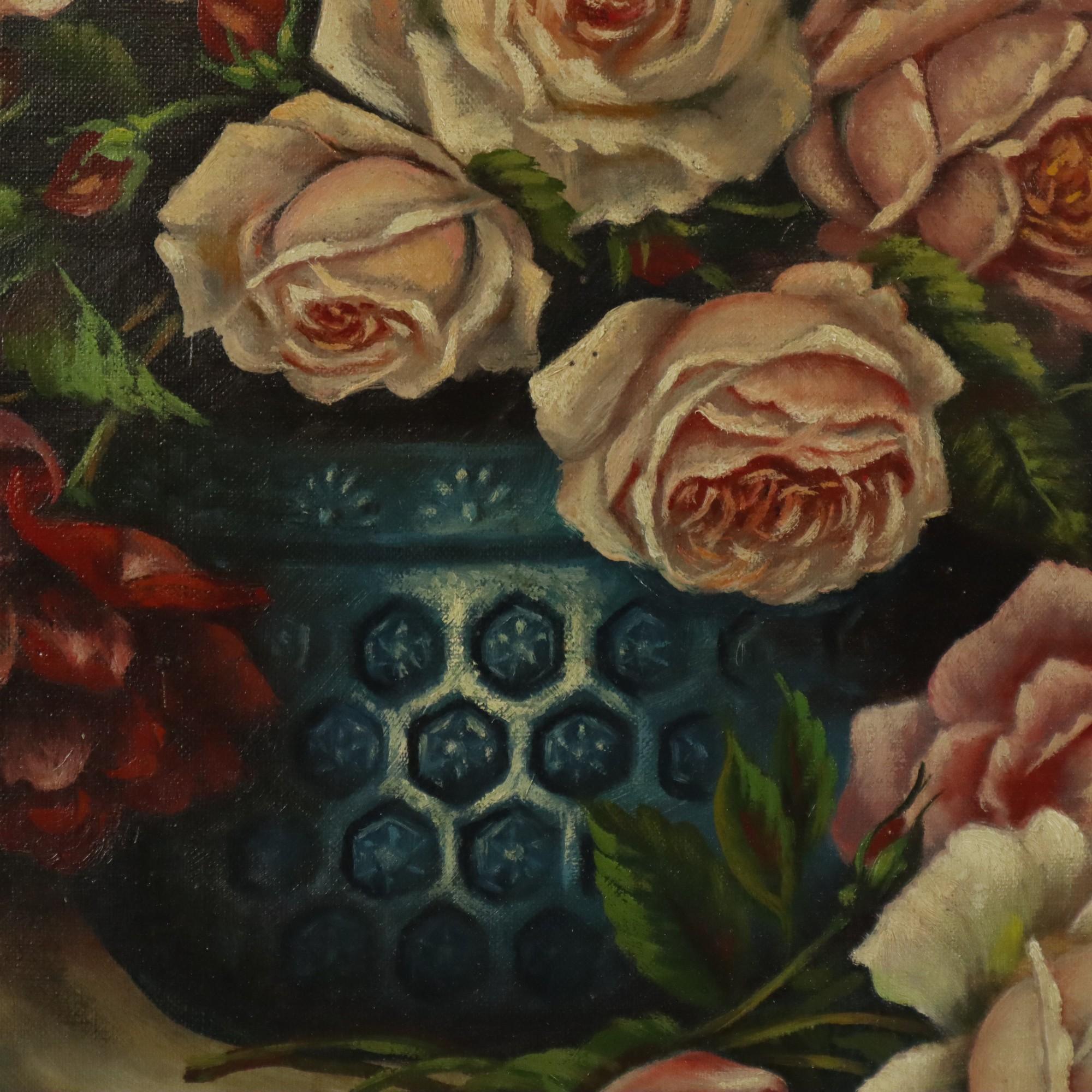 Large Floral Still Life Painting Roses Bouquet Signed R. Blanlin in vendita 1