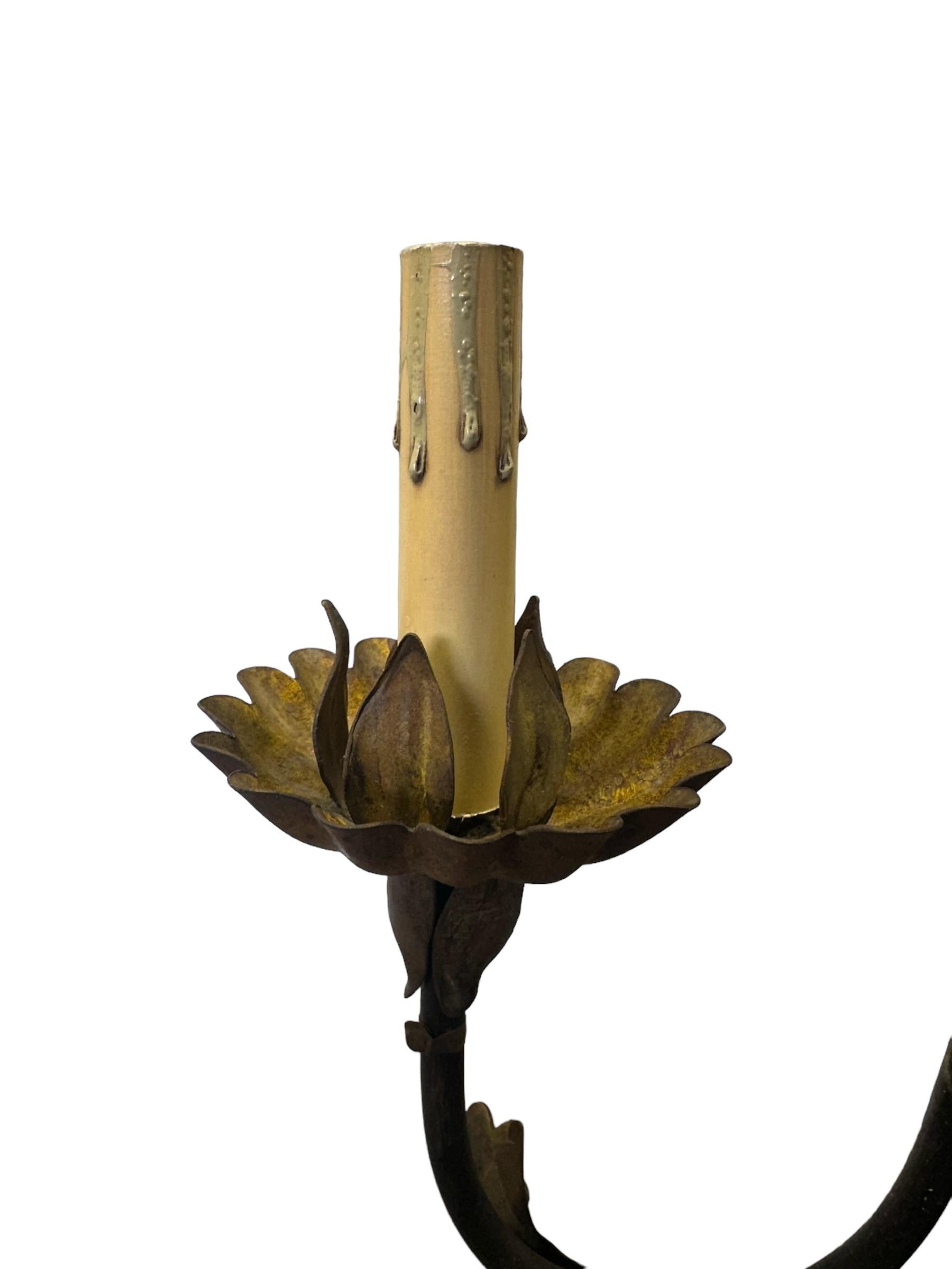 Large Floral Vintage Italian Tole Chandelier For Sale 7