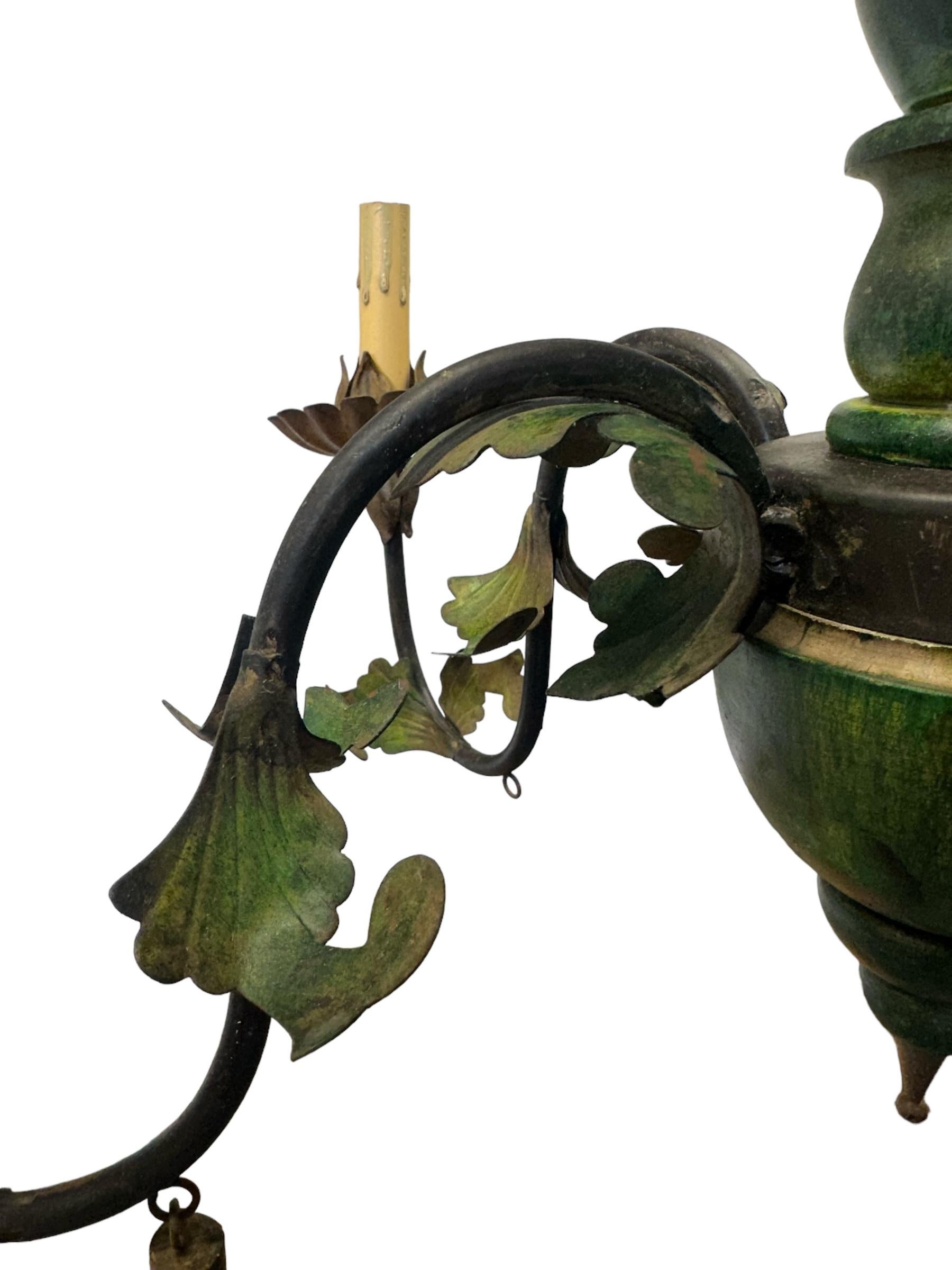Large Floral Vintage Italian Tole Chandelier For Sale 8