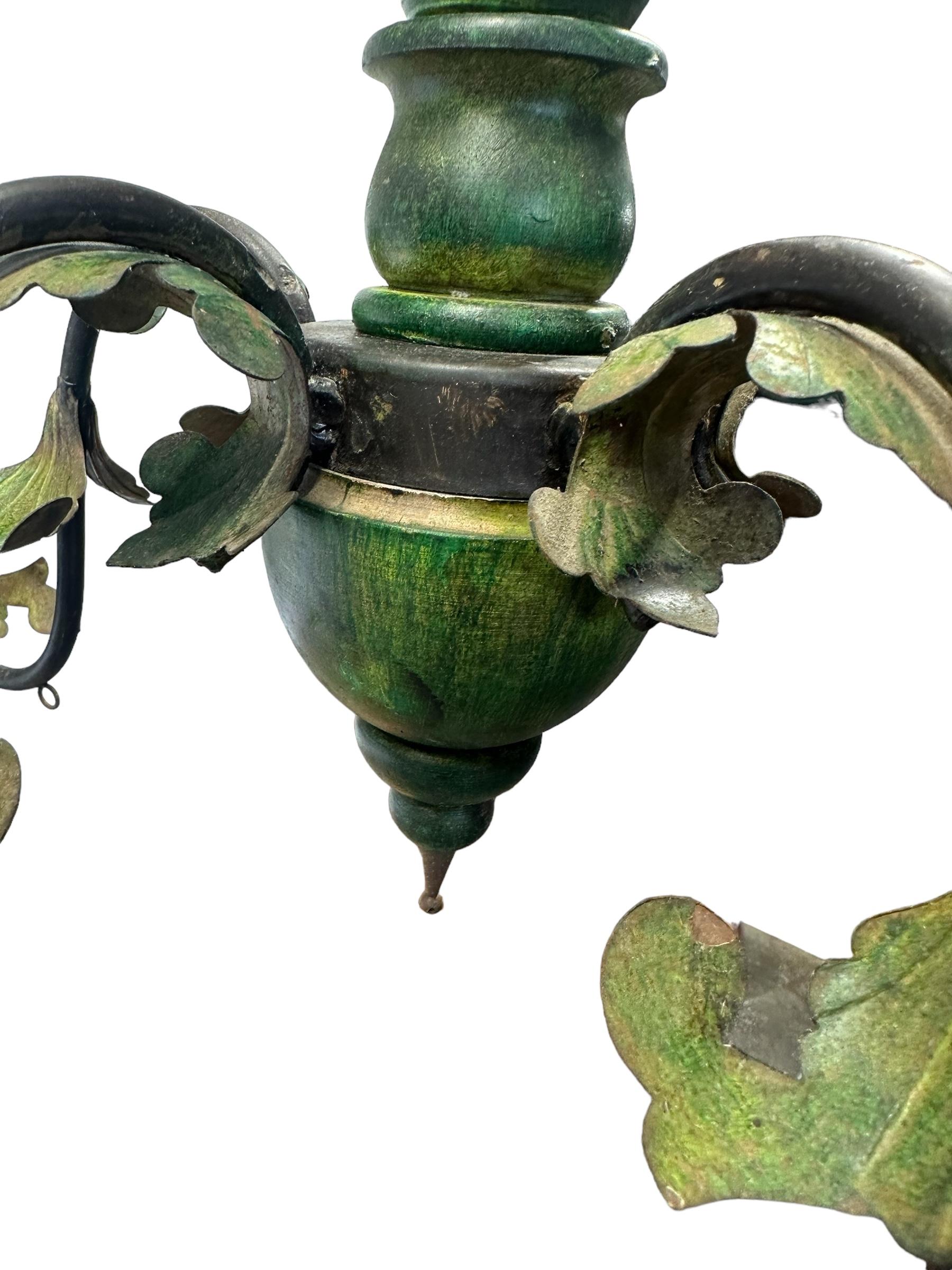 Large Floral Vintage Italian Tole Chandelier For Sale 9