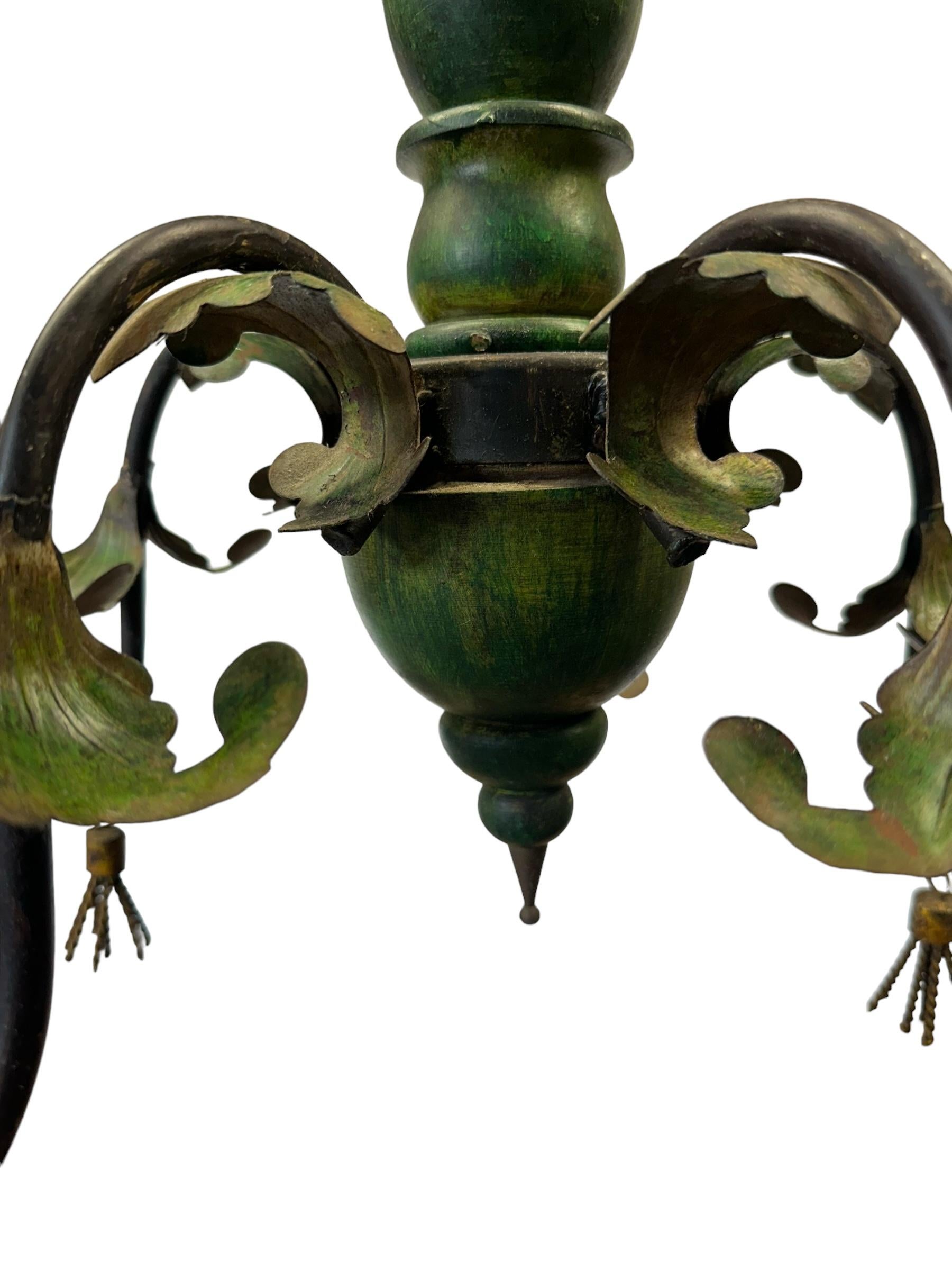 Large Floral Vintage Italian Tole Chandelier For Sale 10