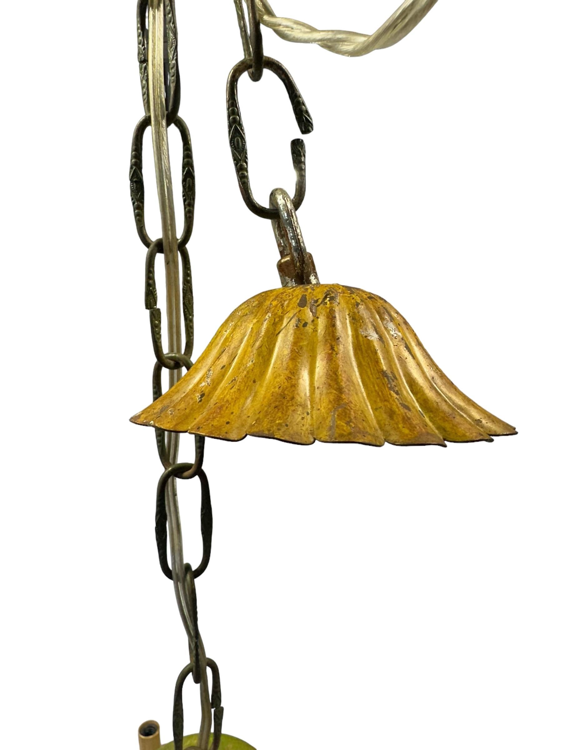 Large Floral Vintage Italian Tole Chandelier For Sale 11