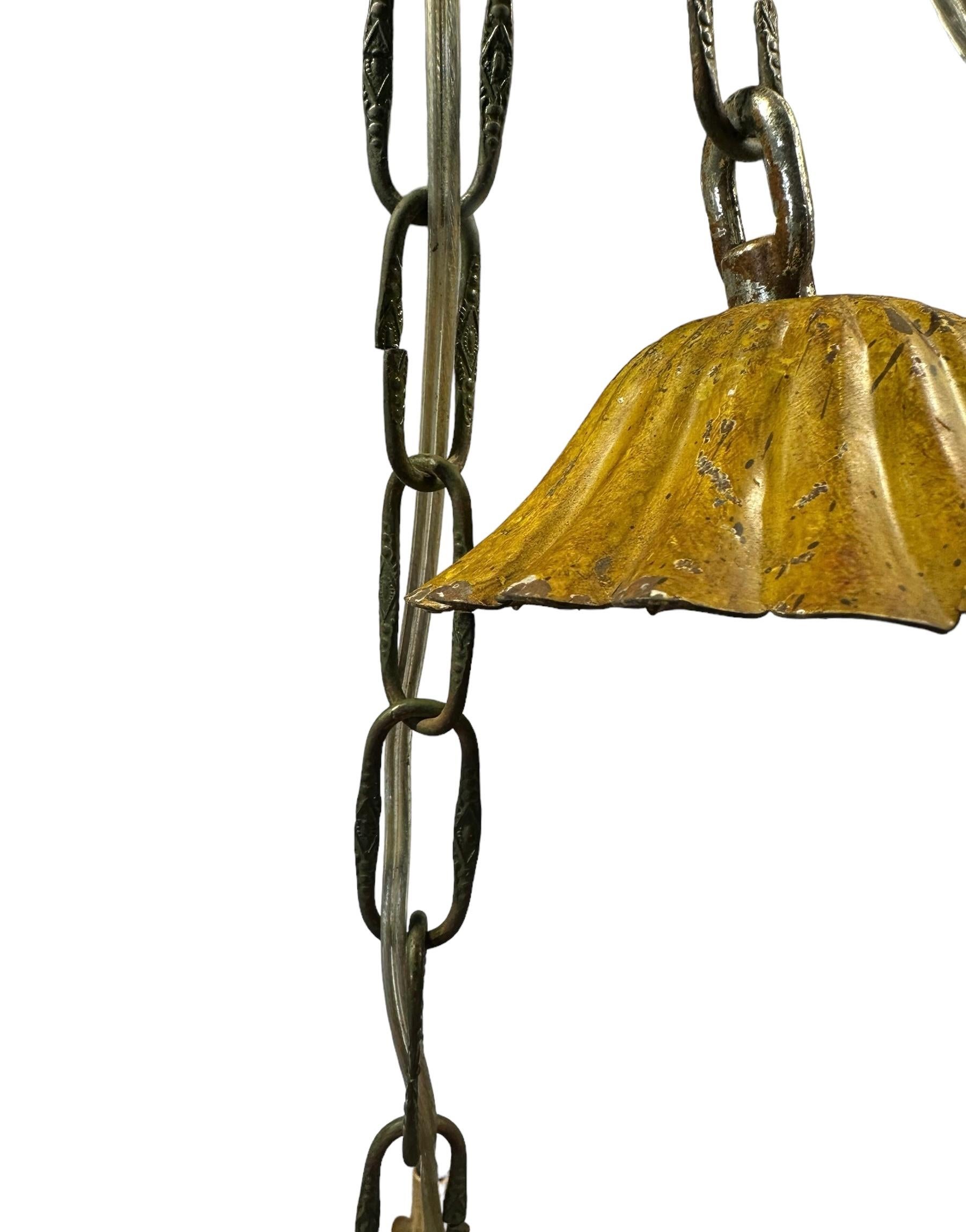 Large Floral Vintage Italian Tole Chandelier For Sale 12