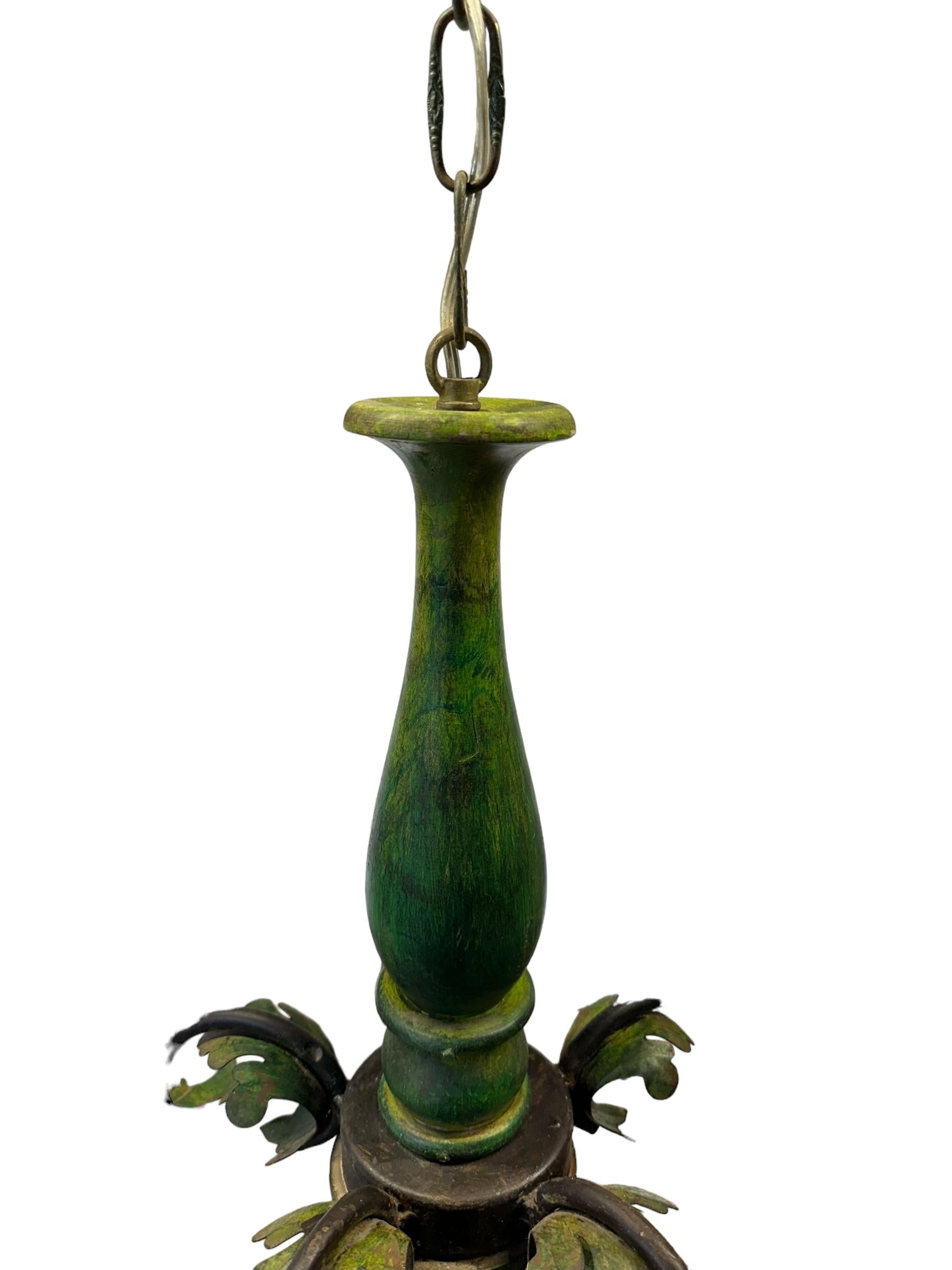 Rustic Large Floral Vintage Italian Tole Chandelier For Sale