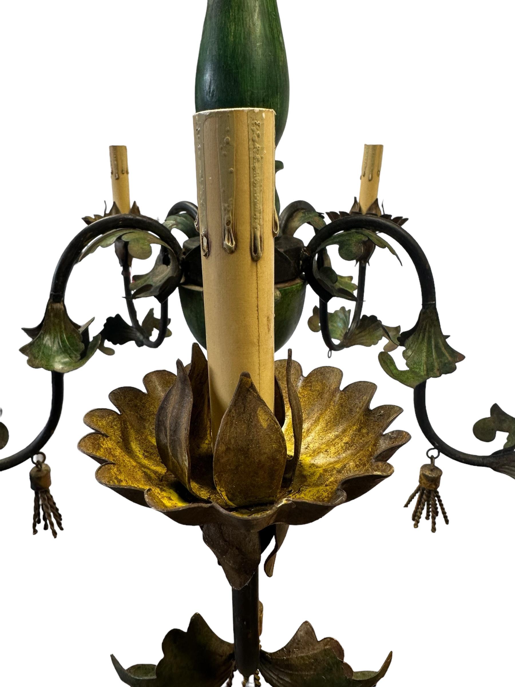 20th Century Large Floral Vintage Italian Tole Chandelier For Sale