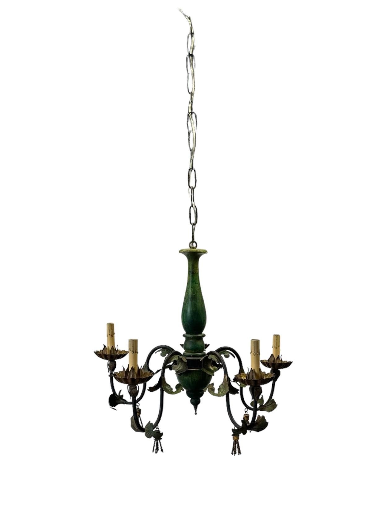 Large Floral Vintage Italian Tole Chandelier For Sale 2