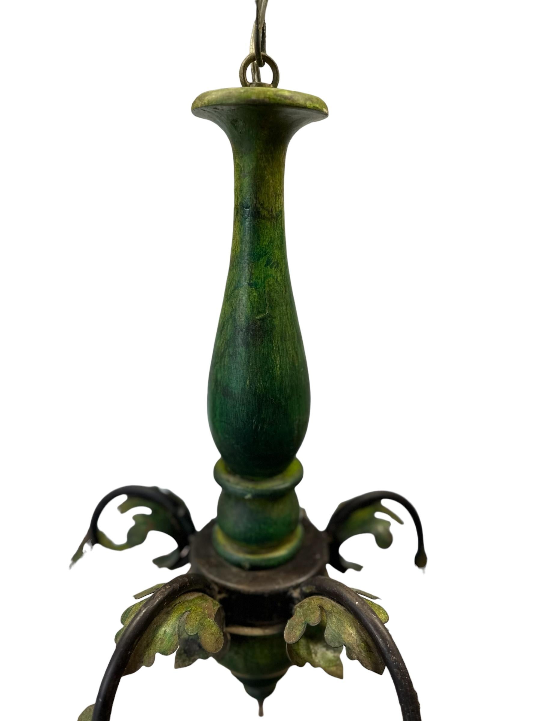 Large Floral Vintage Italian Tole Chandelier For Sale 3
