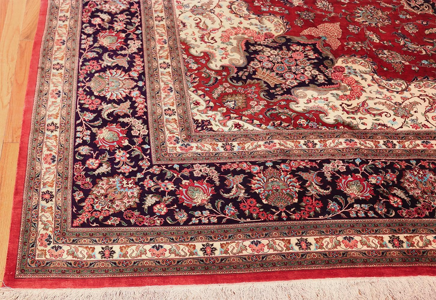 Hand-Knotted Large Floral Vintage Persian Silk Qum Rug. Size: 13 ft x 19 ft 9 in 