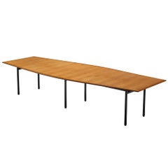 Large Florence Knoll Boat Shaped Conference Table in Teak and Metal Frame