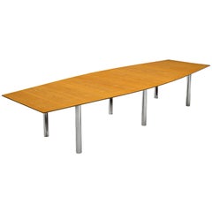 Large Florence Knoll Boat Shaped Conference Table in Walnut with Metal Frame