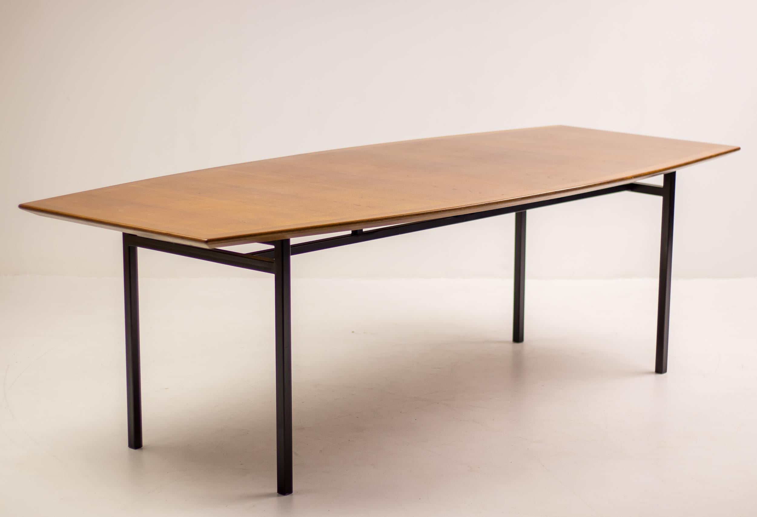 Steel Large Florence Knoll Teak Boat Shaped Dining Table For Sale