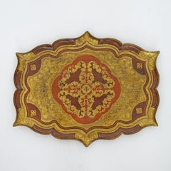 Large Florentine 1950s Engraved Wood and Coloured Lacquer Serving Tray