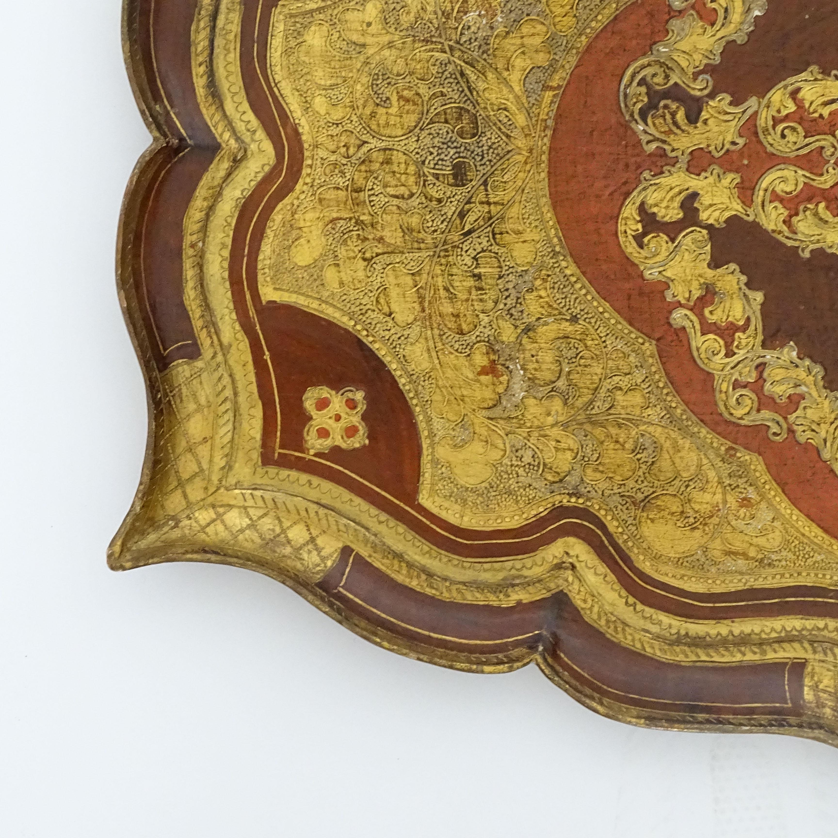 Mid-20th Century Large Florentine 1950s Engraved Wood and Coloured Lacquer Serving Tray For Sale