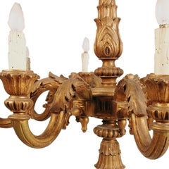 Large Florentine Baroque Chandelier in Hand Carved Walnut Gold Leaf, 9 Lights