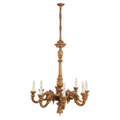 Large Florentine Baroque Chandelier in Hand Carved Walnut Gold Leaf, 9 Lights