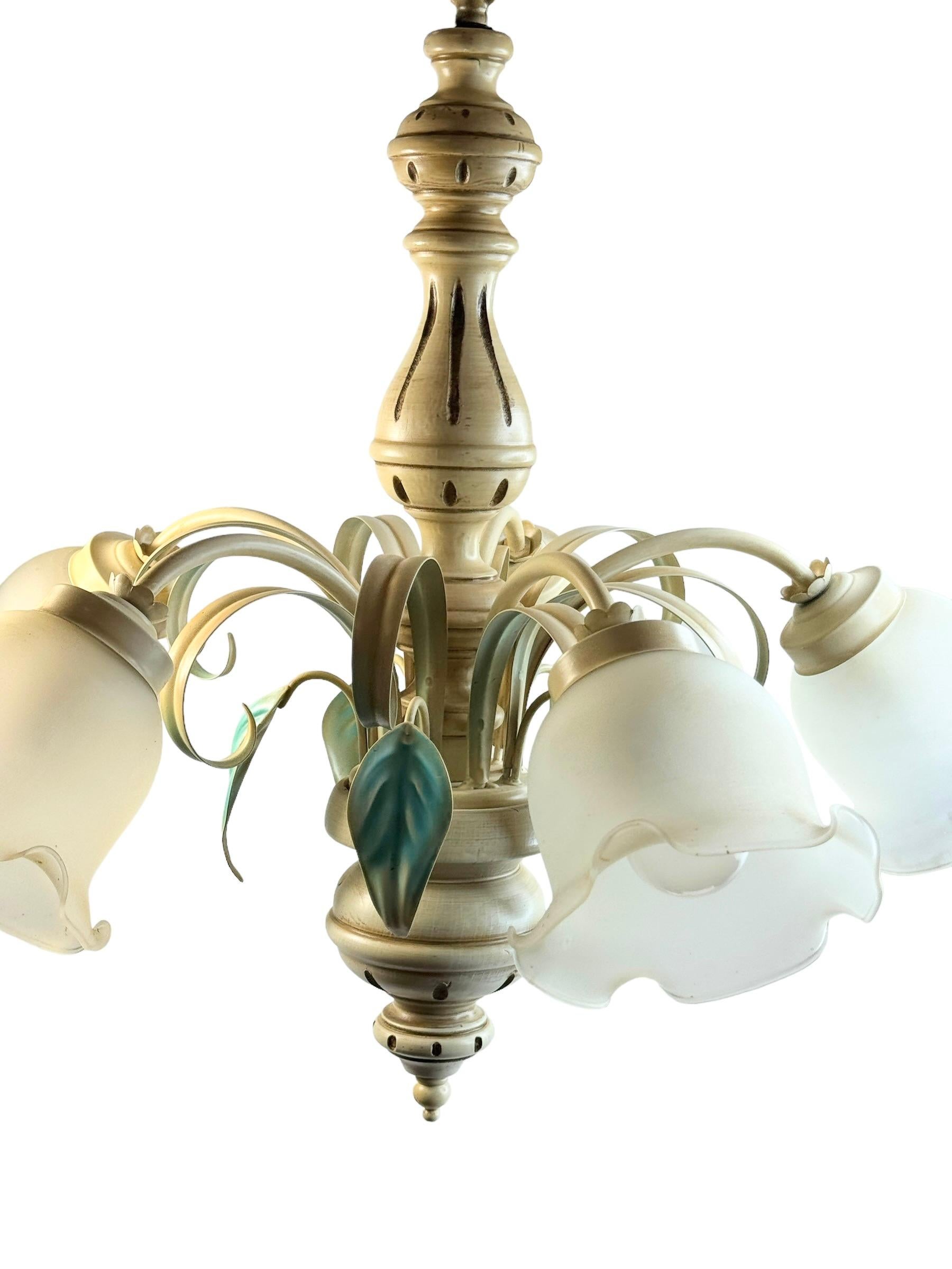 Métal Grand lustre à 5 lumières en bois polychrome de style Florentine Baroque EGLO Leuchten en vente