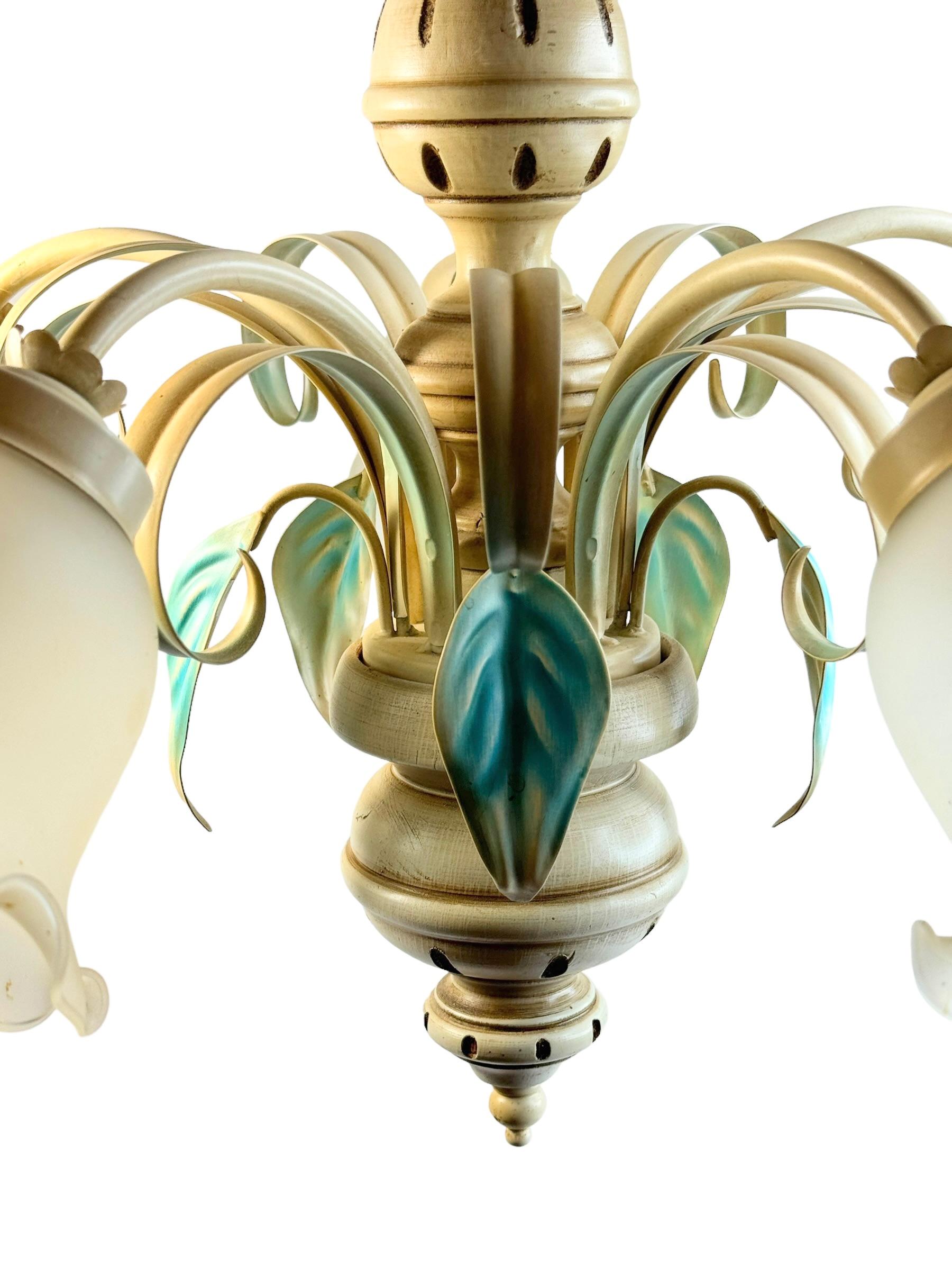 Grand lustre à 5 lumières en bois polychrome de style Florentine Baroque EGLO Leuchten en vente 2