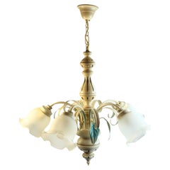 Large Florentine Baroque Style Polychrome Wood 5 Light Chandelier Eglo Leuchten