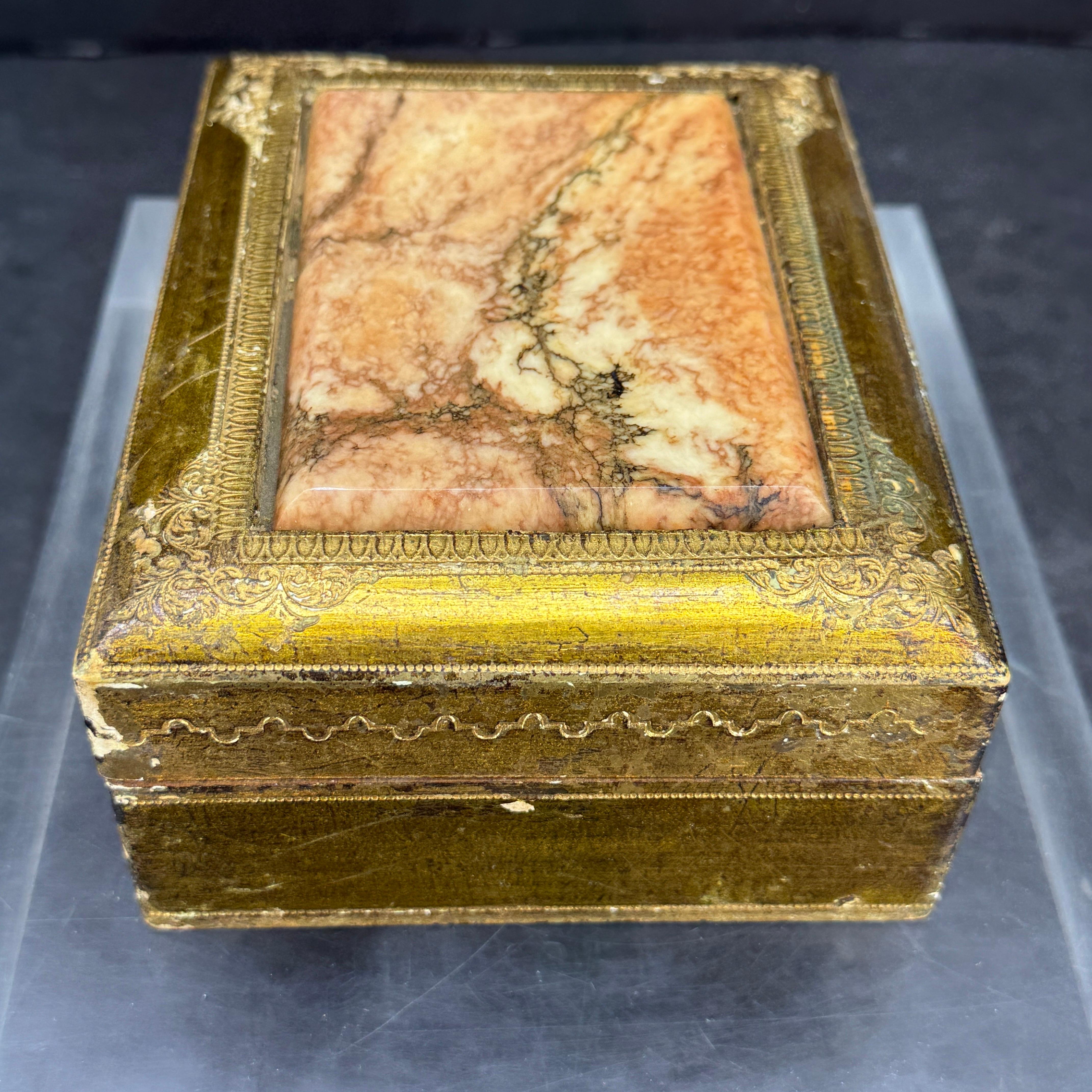 Large Florentine Rectangular Giltwood and Marble Box Rectangular, Italy 3