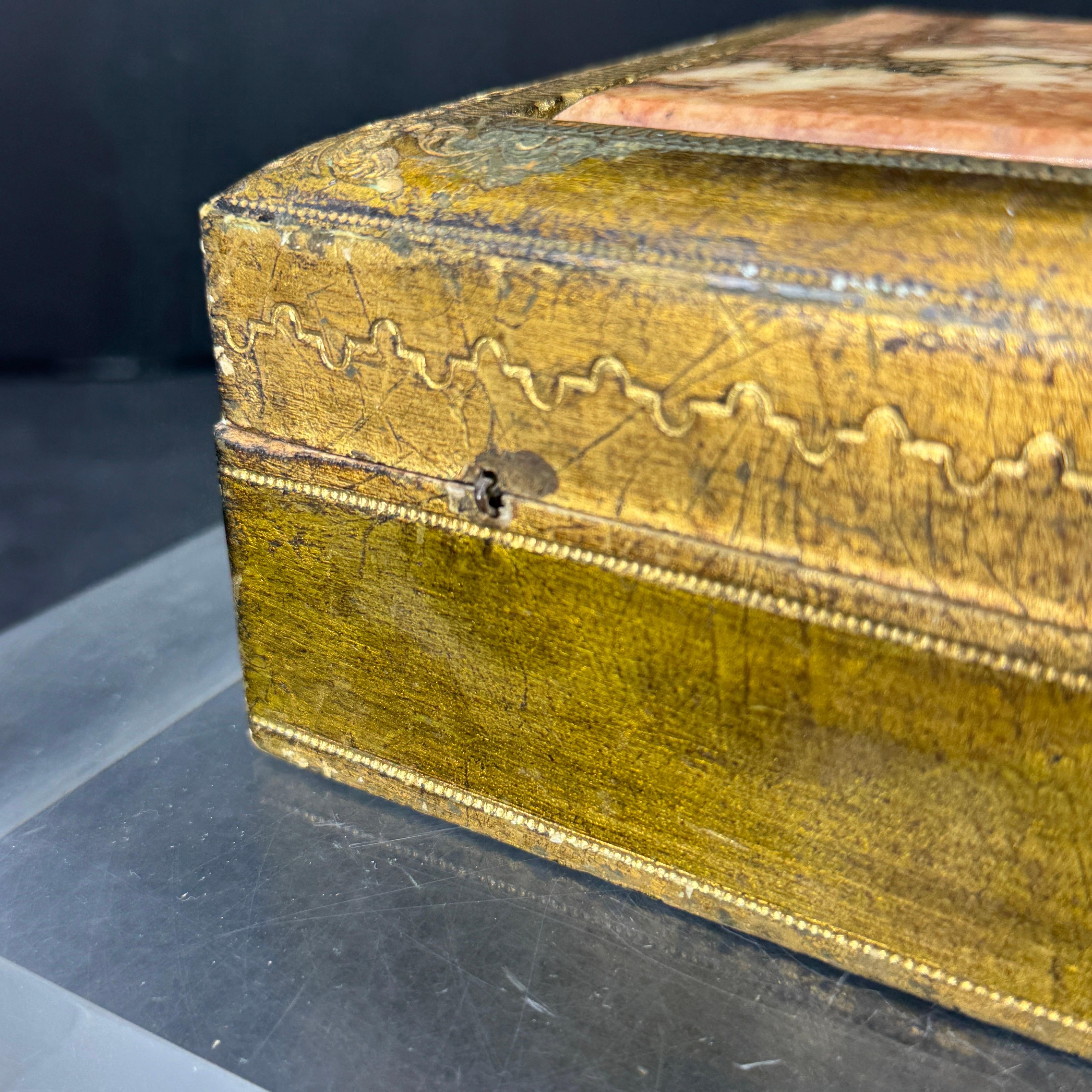 Large Florentine Rectangular Giltwood and Marble Box Rectangular, Italy 4