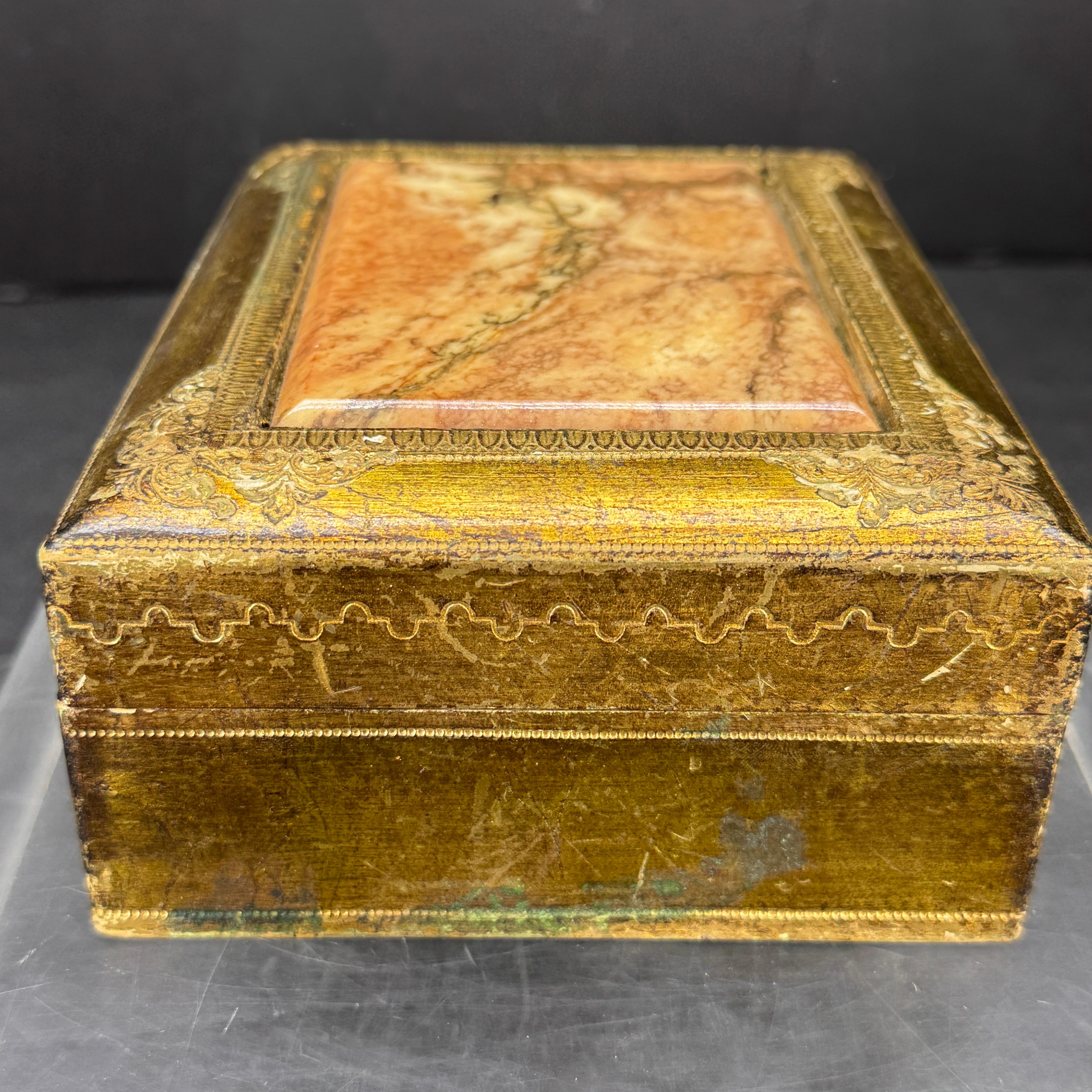 Large Florentine Rectangular Giltwood and Marble Box Rectangular, Italy 5