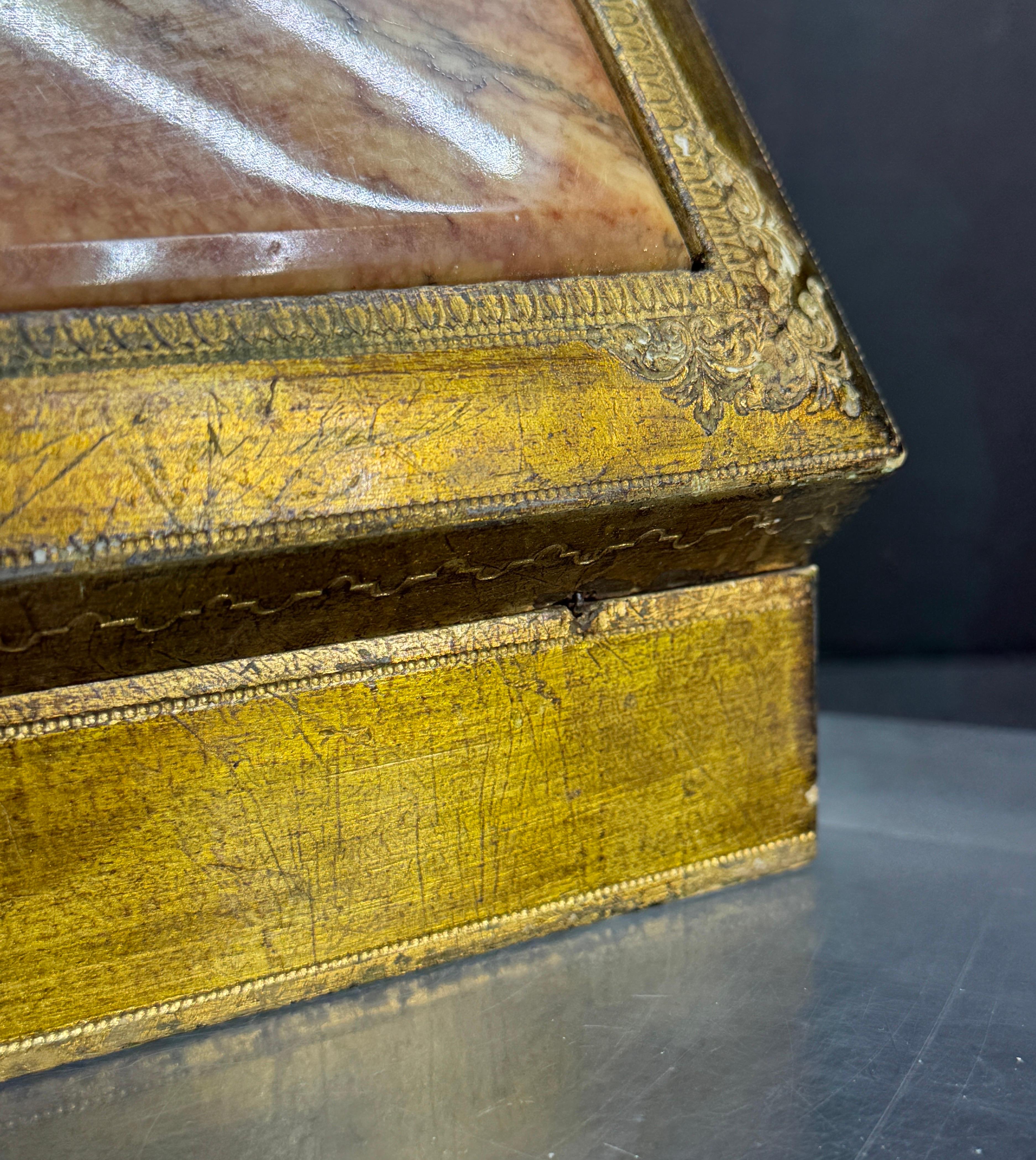 Large Florentine Rectangular Giltwood and Marble Box Rectangular, Italy 6