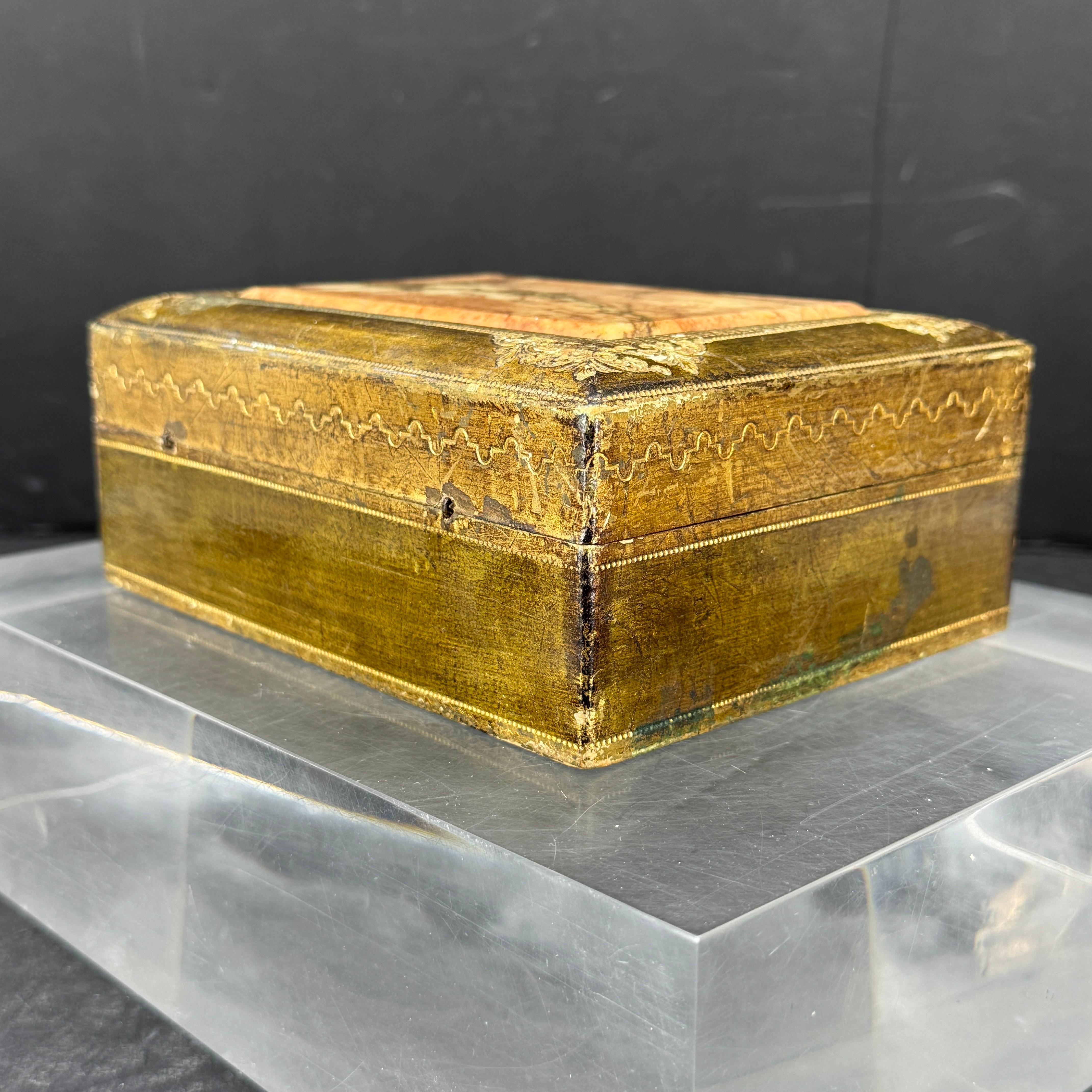 Large Florentine Rectangular Giltwood and Marble Box Rectangular, Italy 7