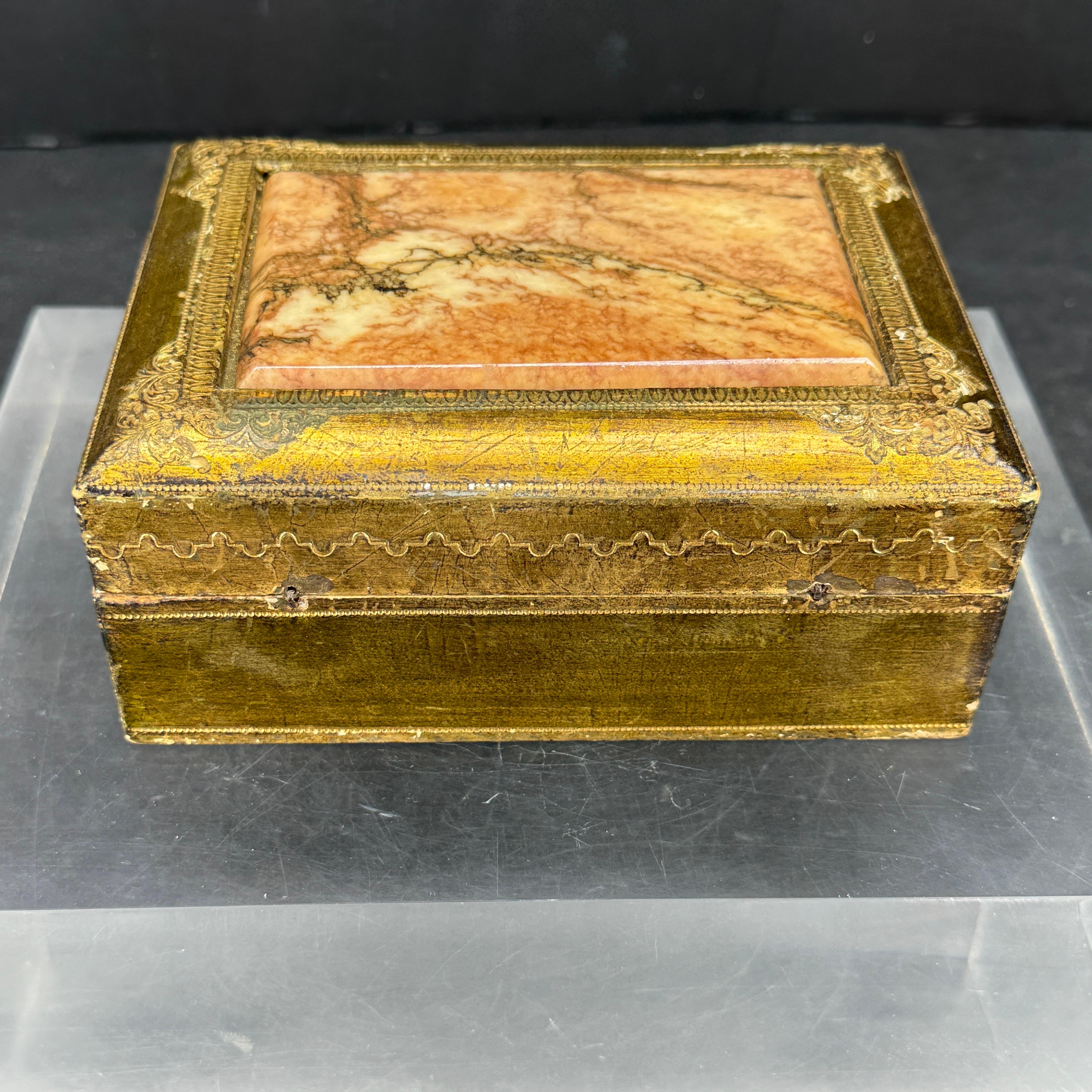 Large Florentine Rectangular Giltwood and Marble Box Rectangular, Italy 9