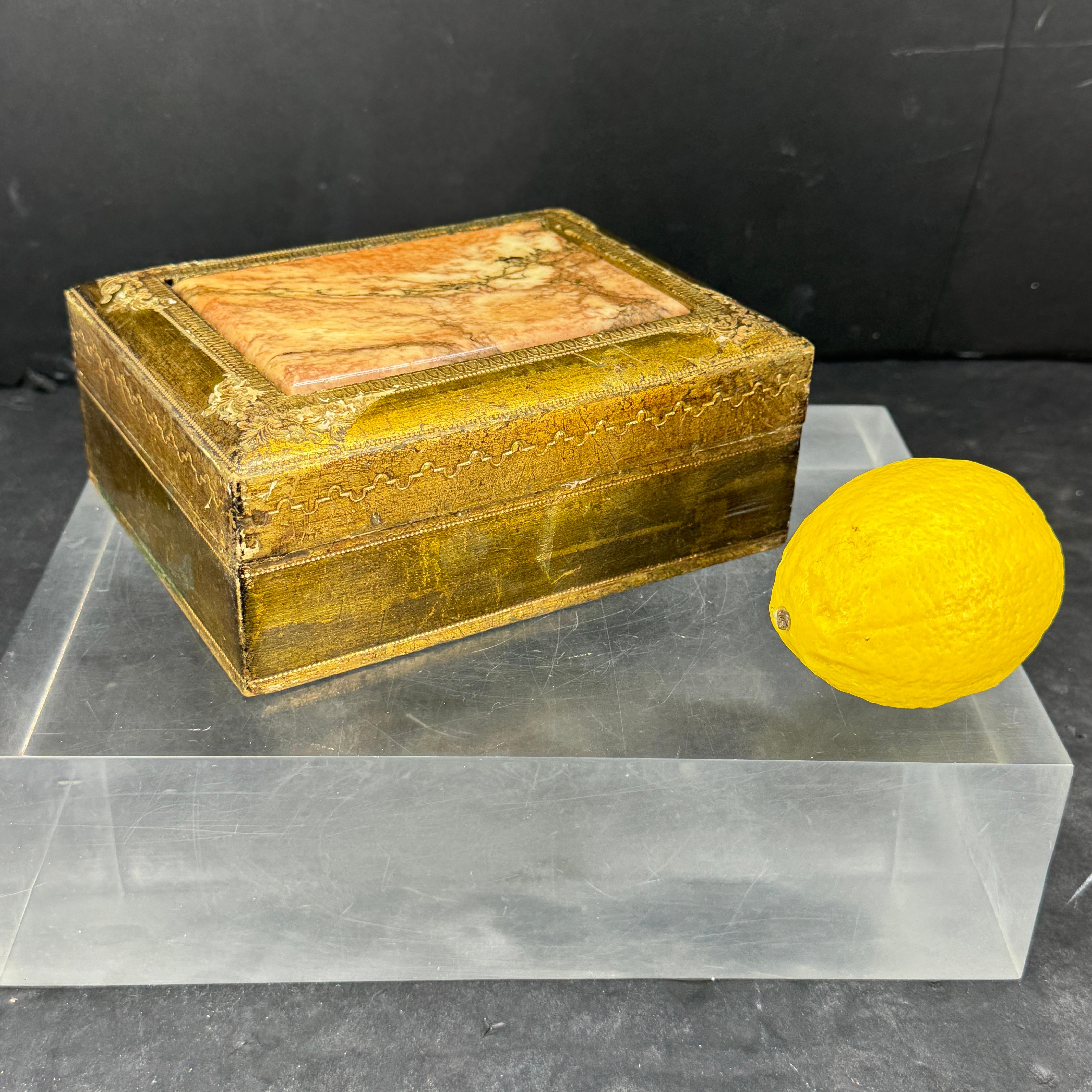 Mid-Century Modern Large Florentine Rectangular Giltwood and Marble Box Rectangular, Italy