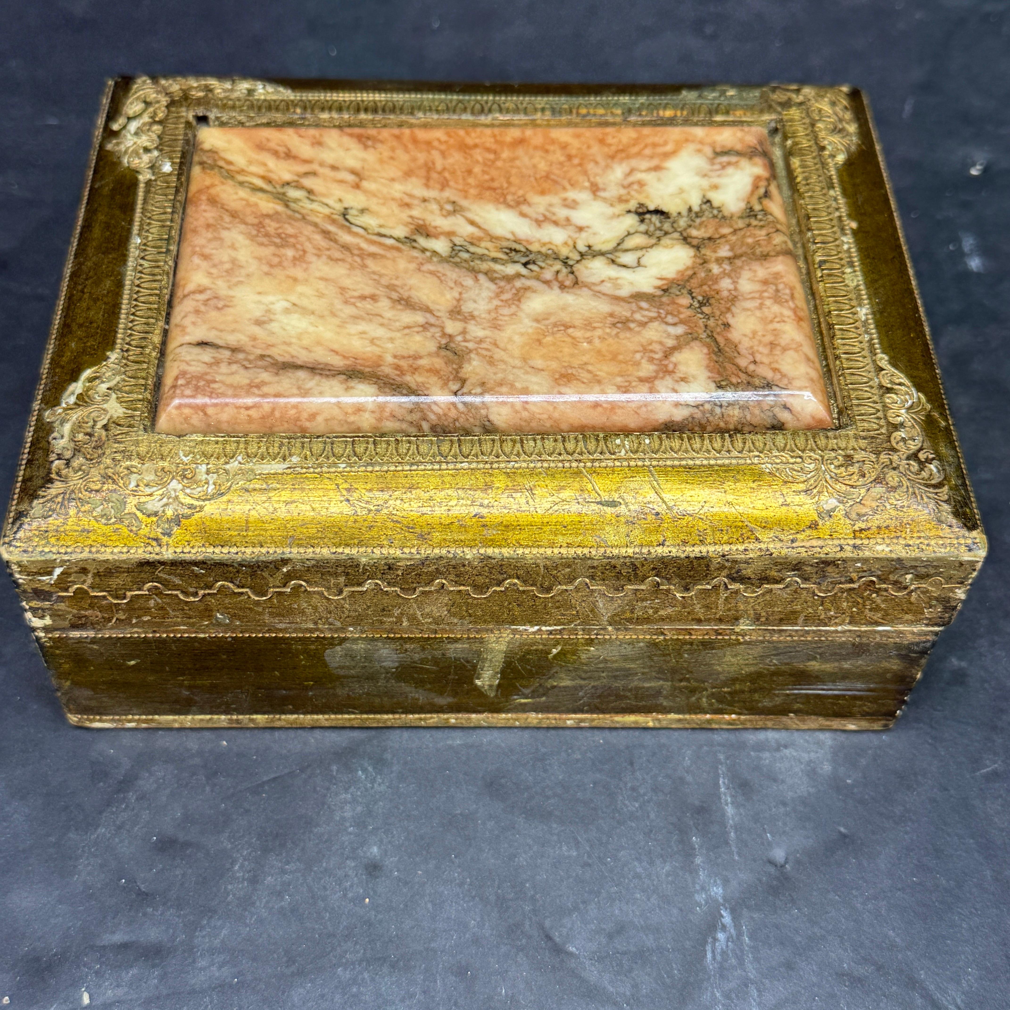 Italian Large Florentine Rectangular Giltwood and Marble Box Rectangular, Italy
