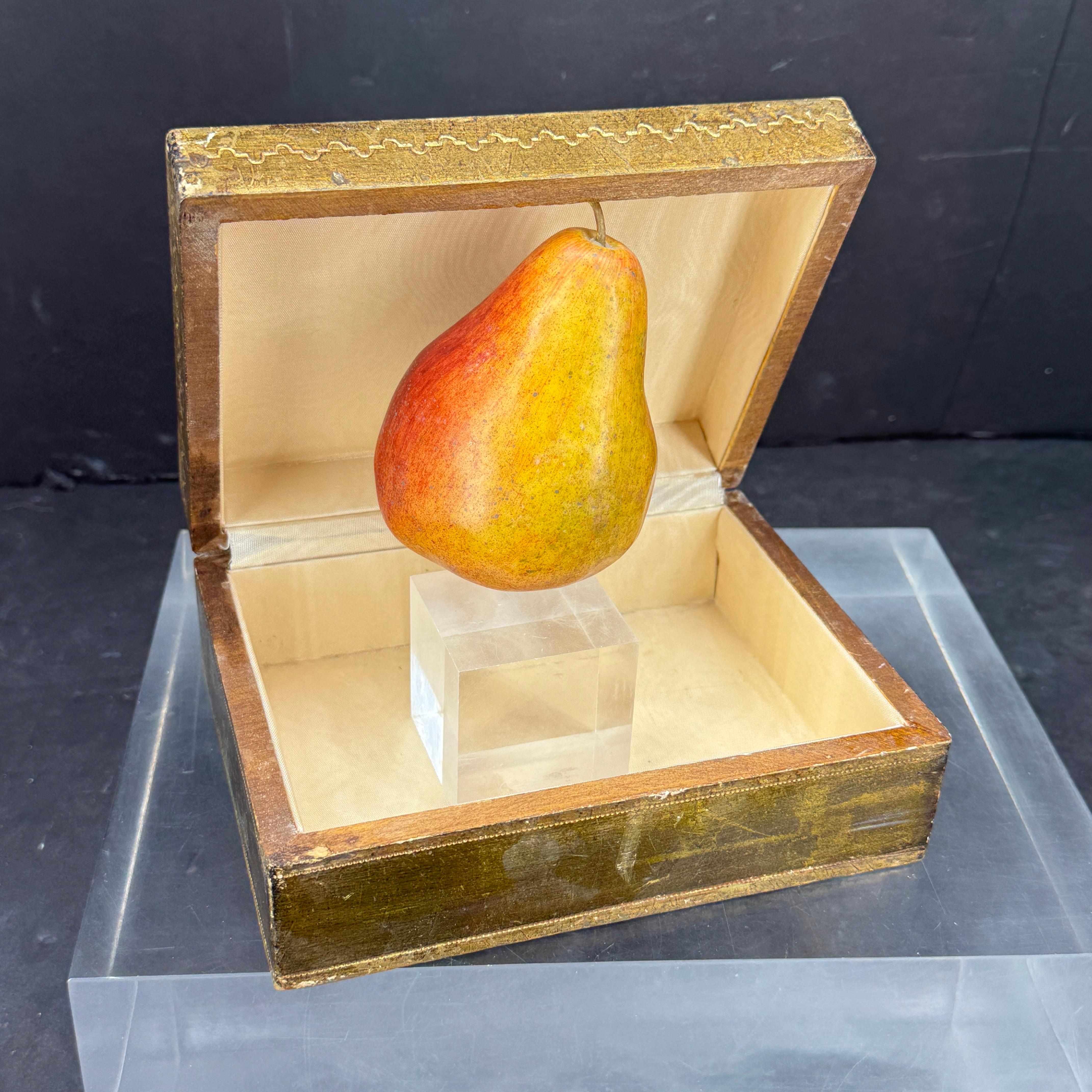 Hand-Crafted Large Florentine Rectangular Giltwood and Marble Box Rectangular, Italy