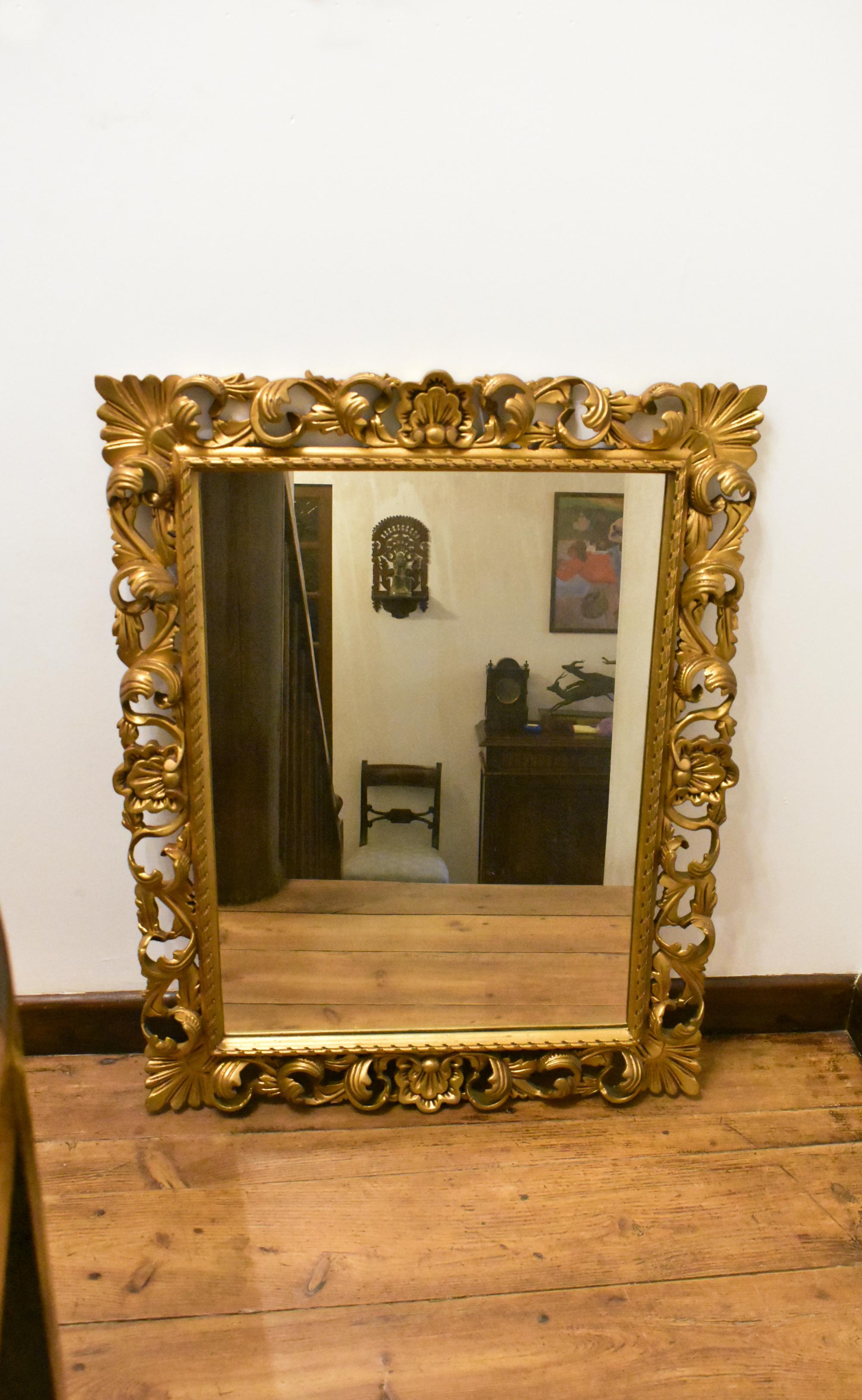 Large Florentine Style Giltwood Wall Mirror For Sale 9