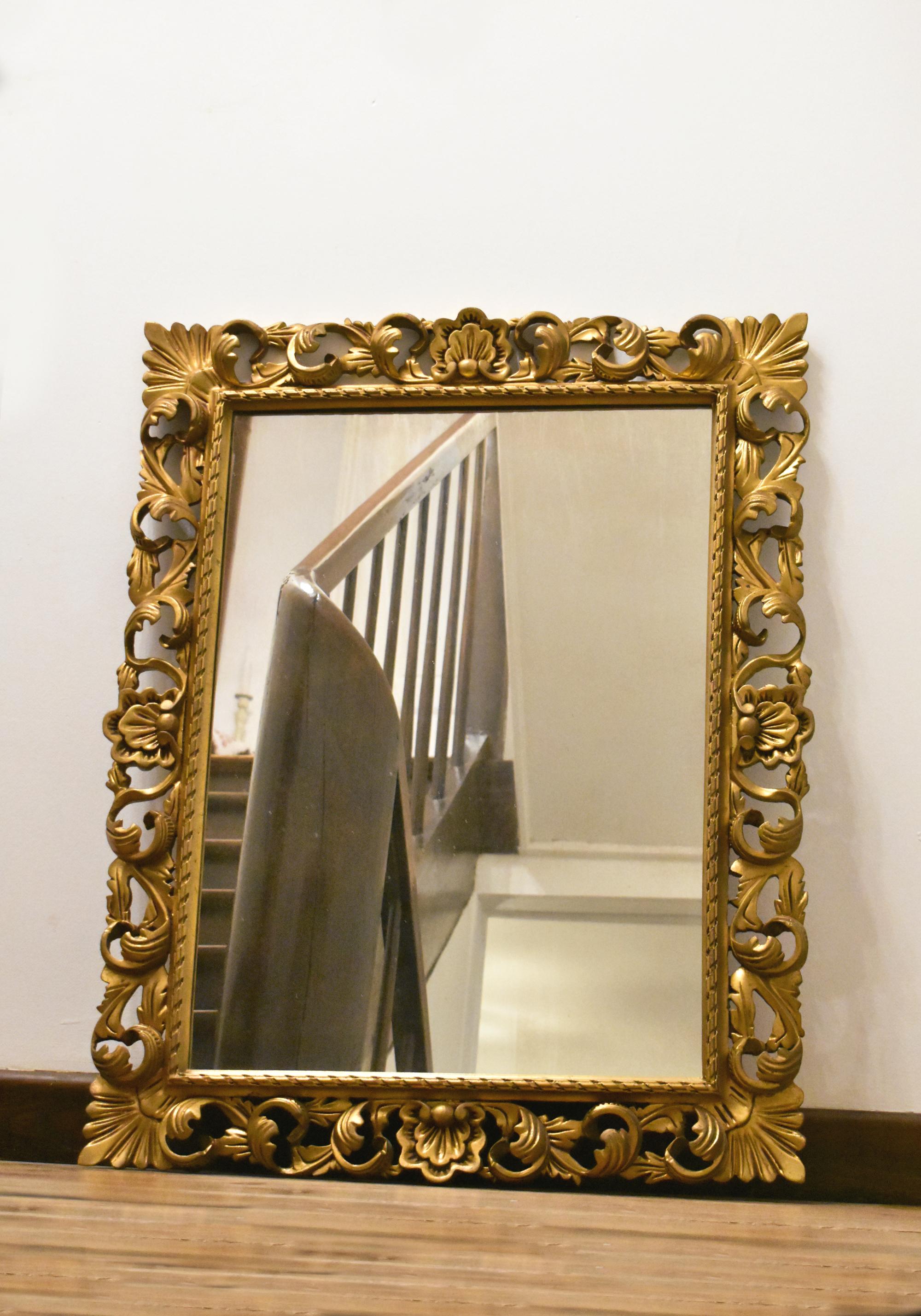 Italian Large Florentine Style Giltwood Wall Mirror For Sale