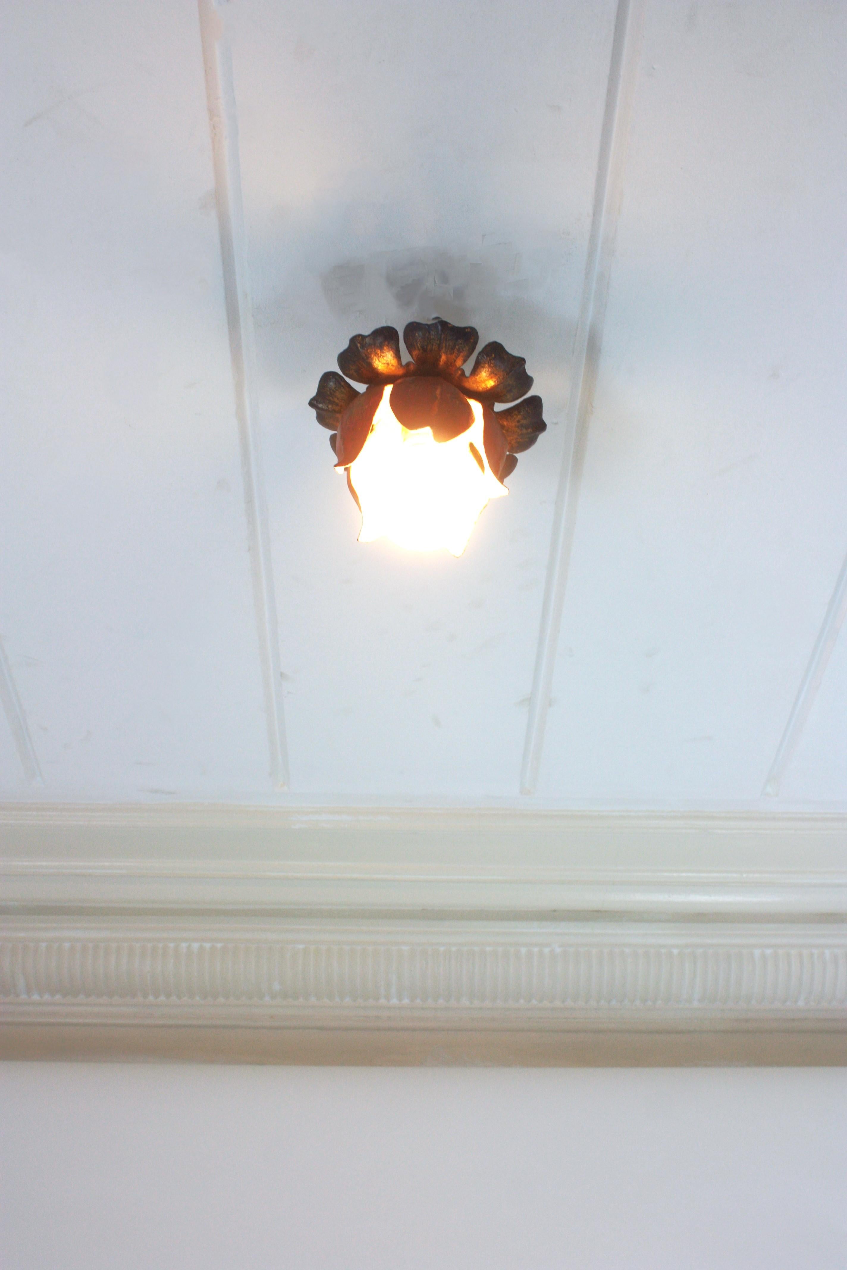 Large Flower Bud Red Polychromed Ceiling Light Fixture For Sale 10