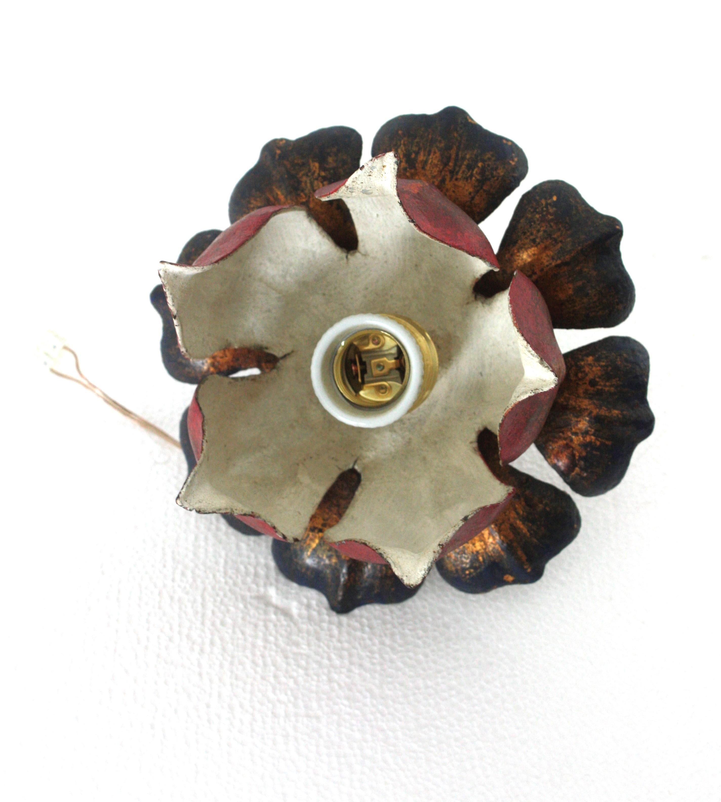 Large Flower Bud Red Polychromed Ceiling Light Fixture For Sale 12
