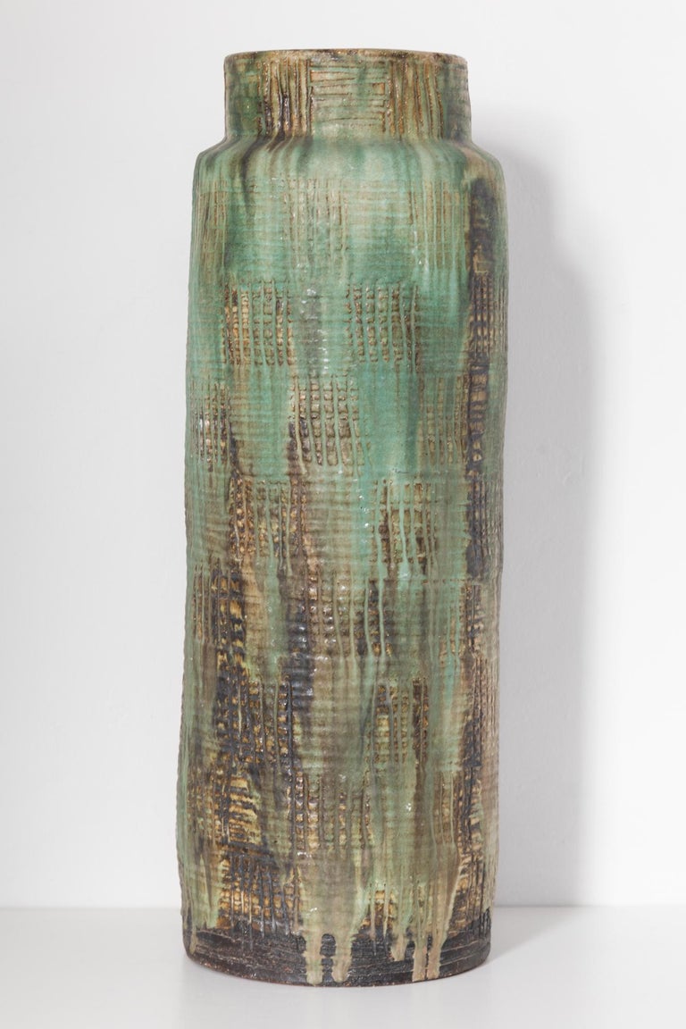 Large Flower Green Textured Floor Vase,Germany 1960s at 1stDibs