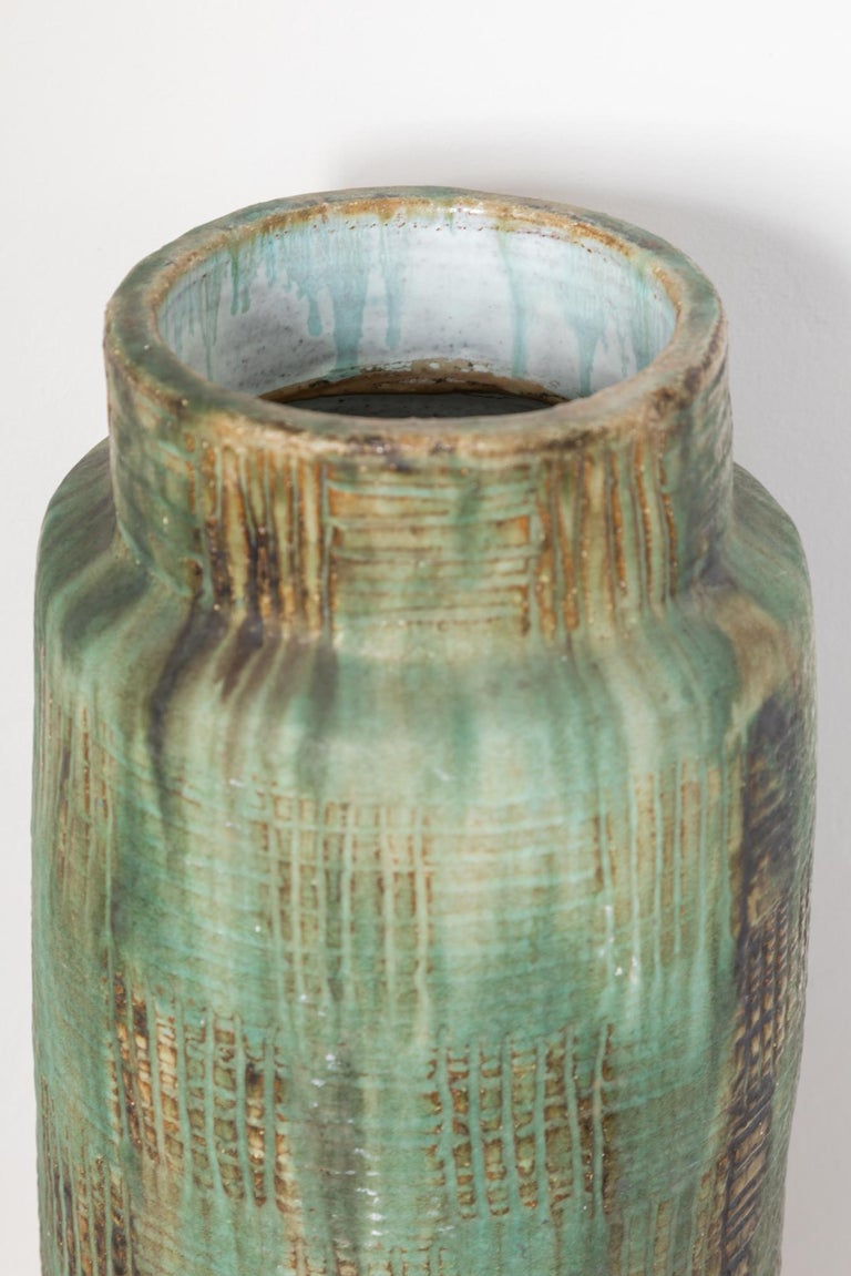 Large Flower Green Textured Floor Vase,Germany 1960s at 1stDibs