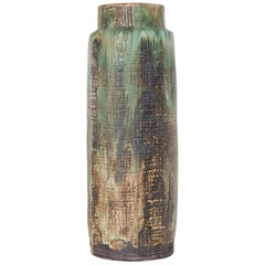 Large Flower Green Textured Floor Vase, Germany 1960s